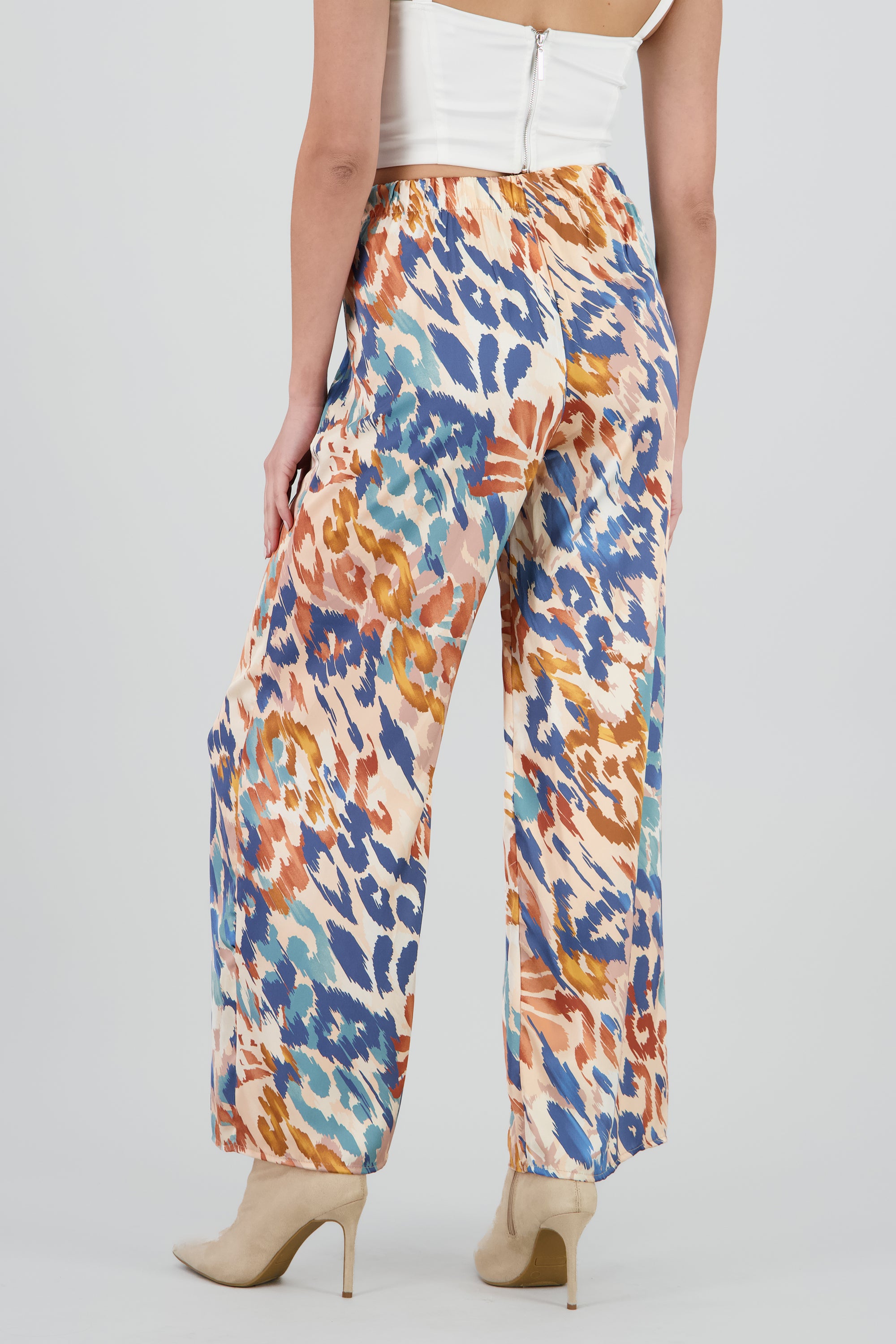Pantalon amplio det satinado AZUL COMBO