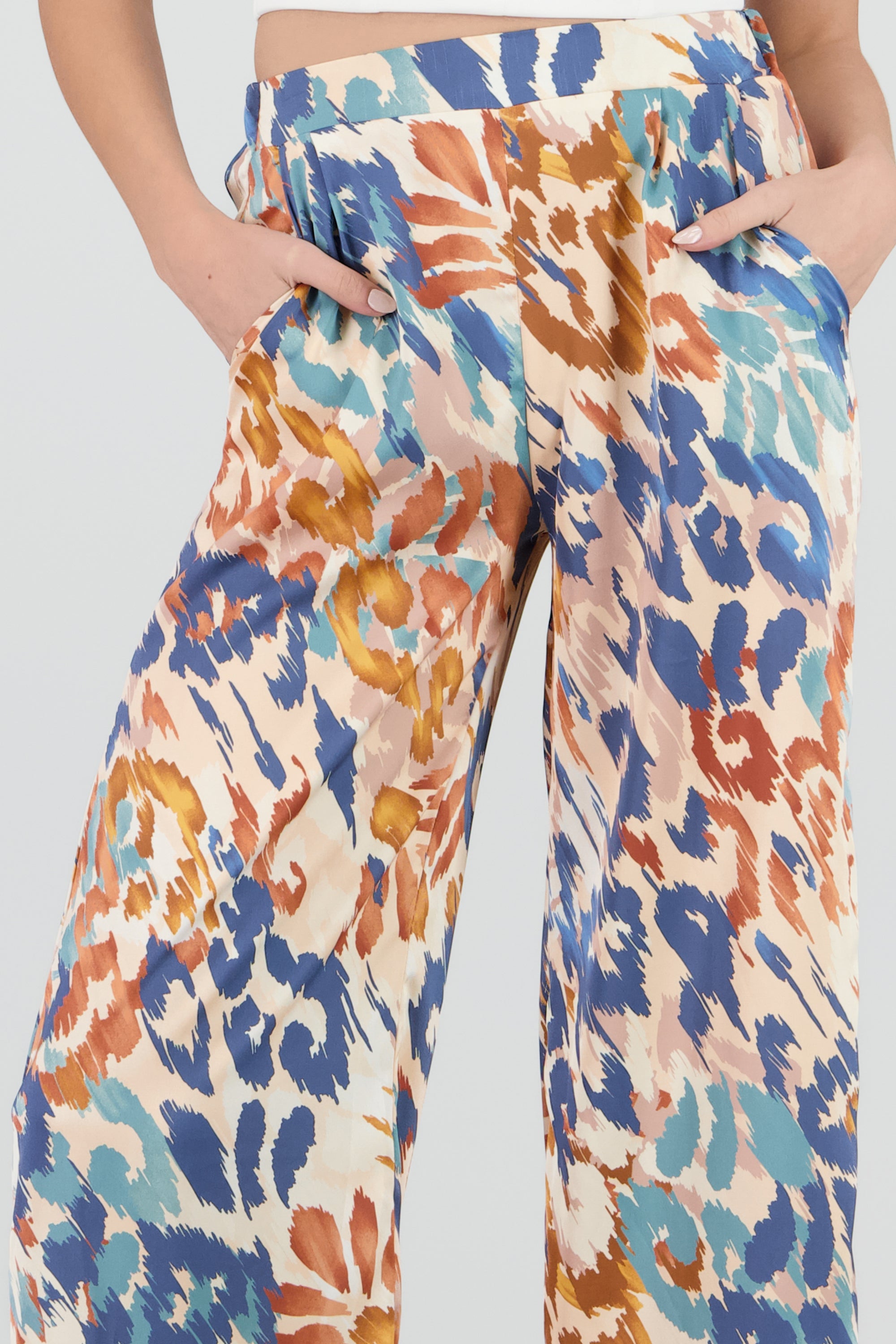 Pantalon amplio det satinado AZUL COMBO