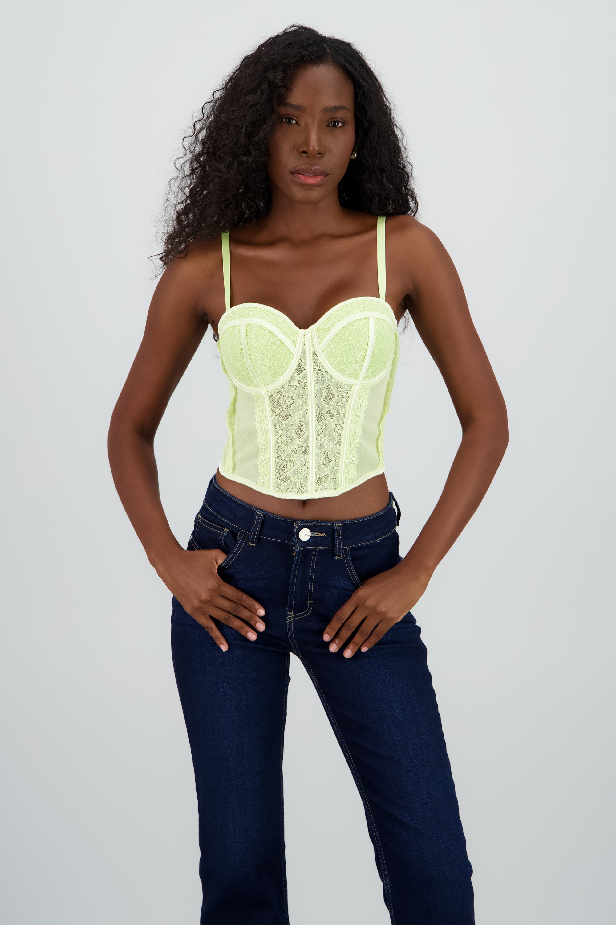 Corset tirantes copas encaje AMARILLO PASTEL