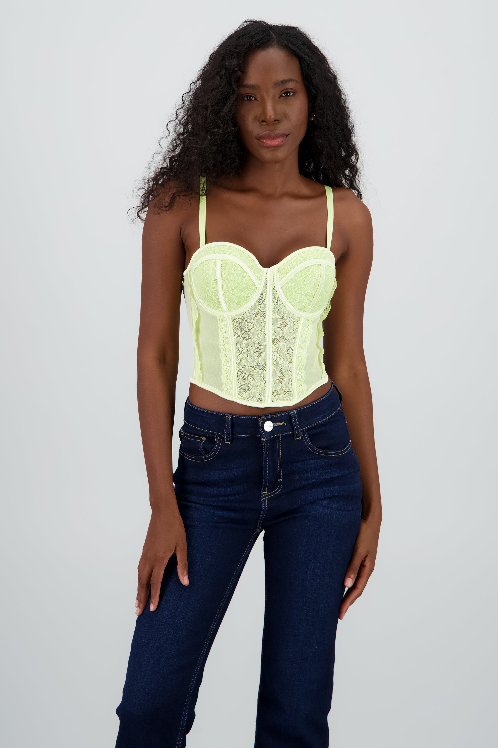 Corset tirantes copas encaje AMARILLO PASTEL