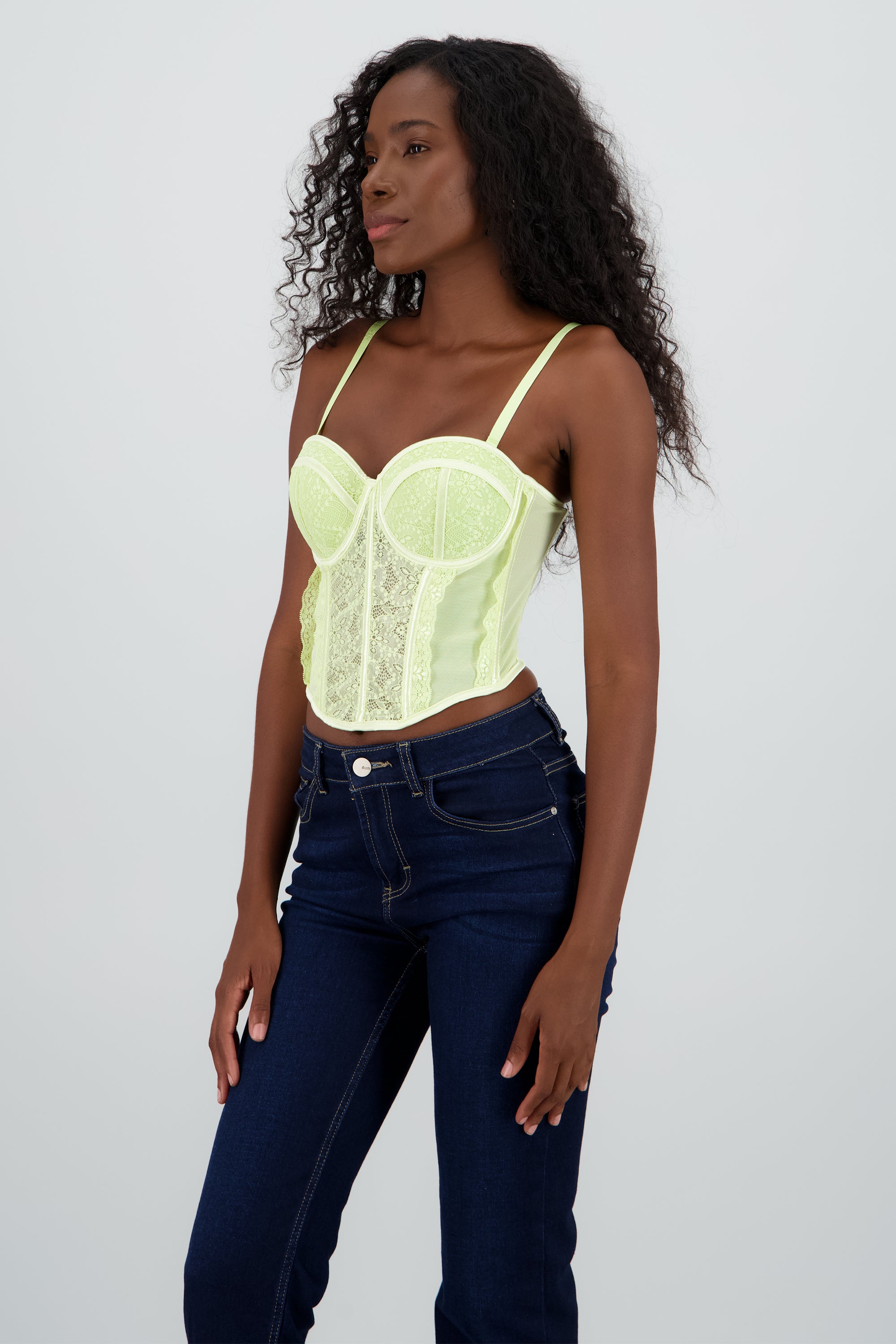 Corset tirantes copas encaje AMARILLO PASTEL