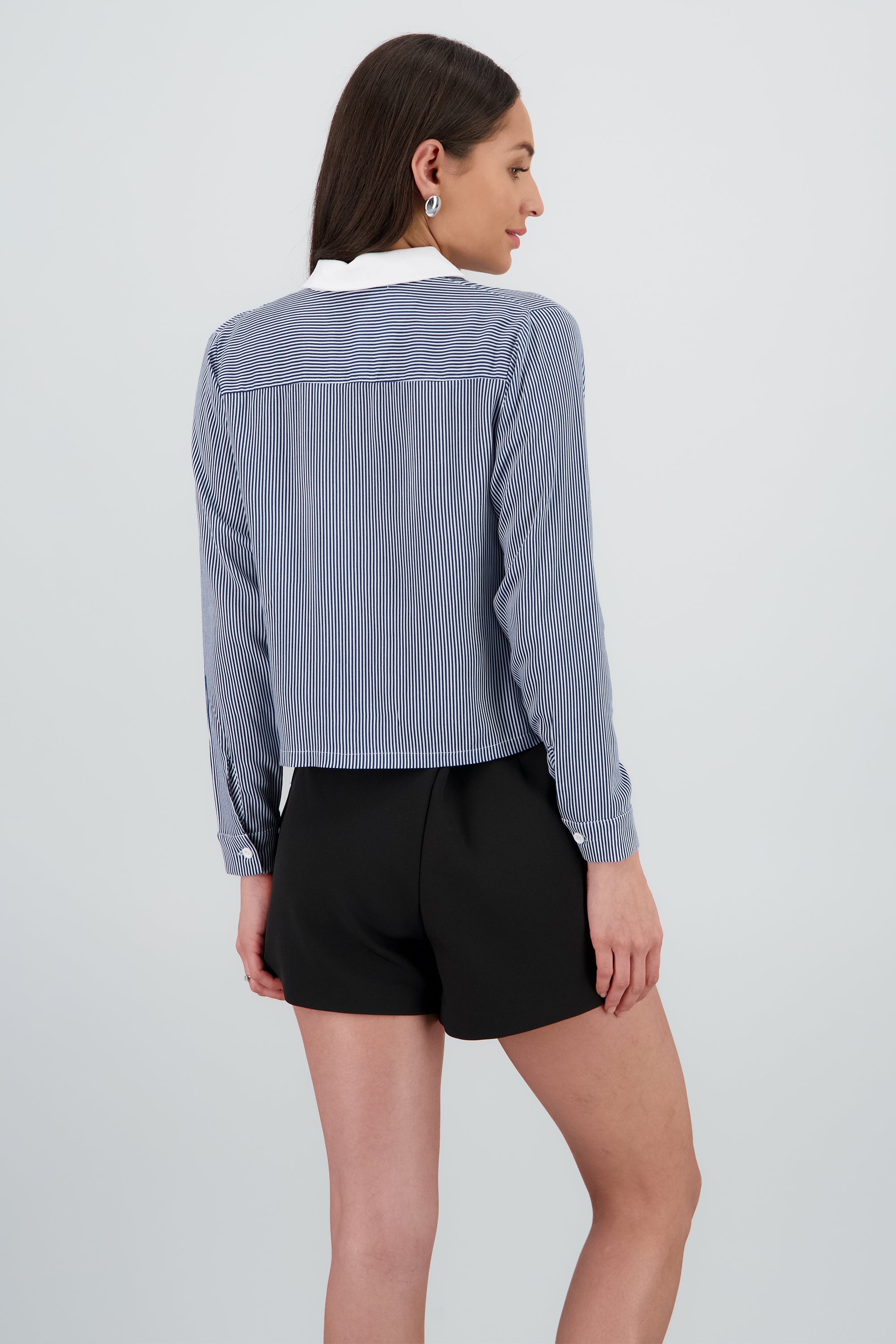 Camisa rayas cuello blanco AZUL COMBO