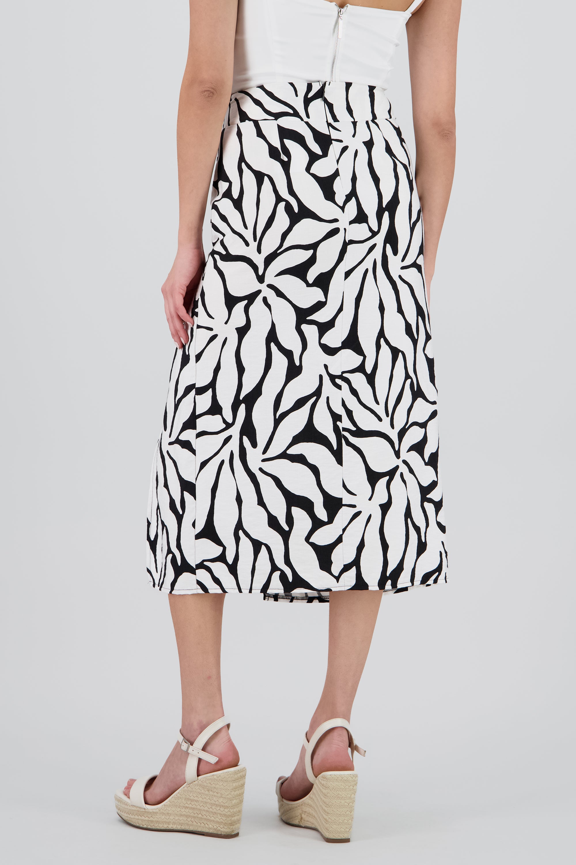 Falda midi detalle abertura estampado BLANCO COMBO
