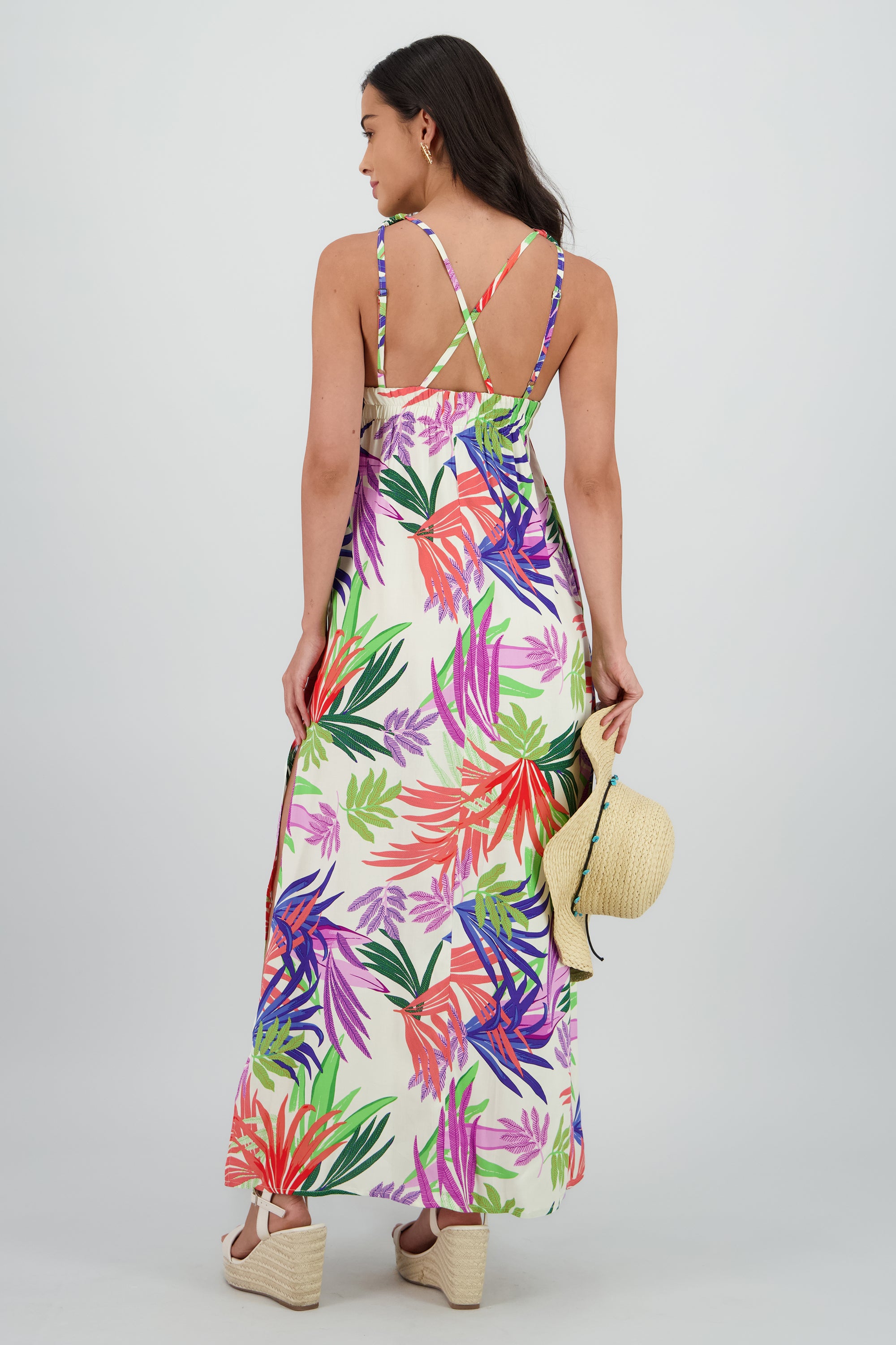 Vestido maxi escote v estampado BLANCO COMBO