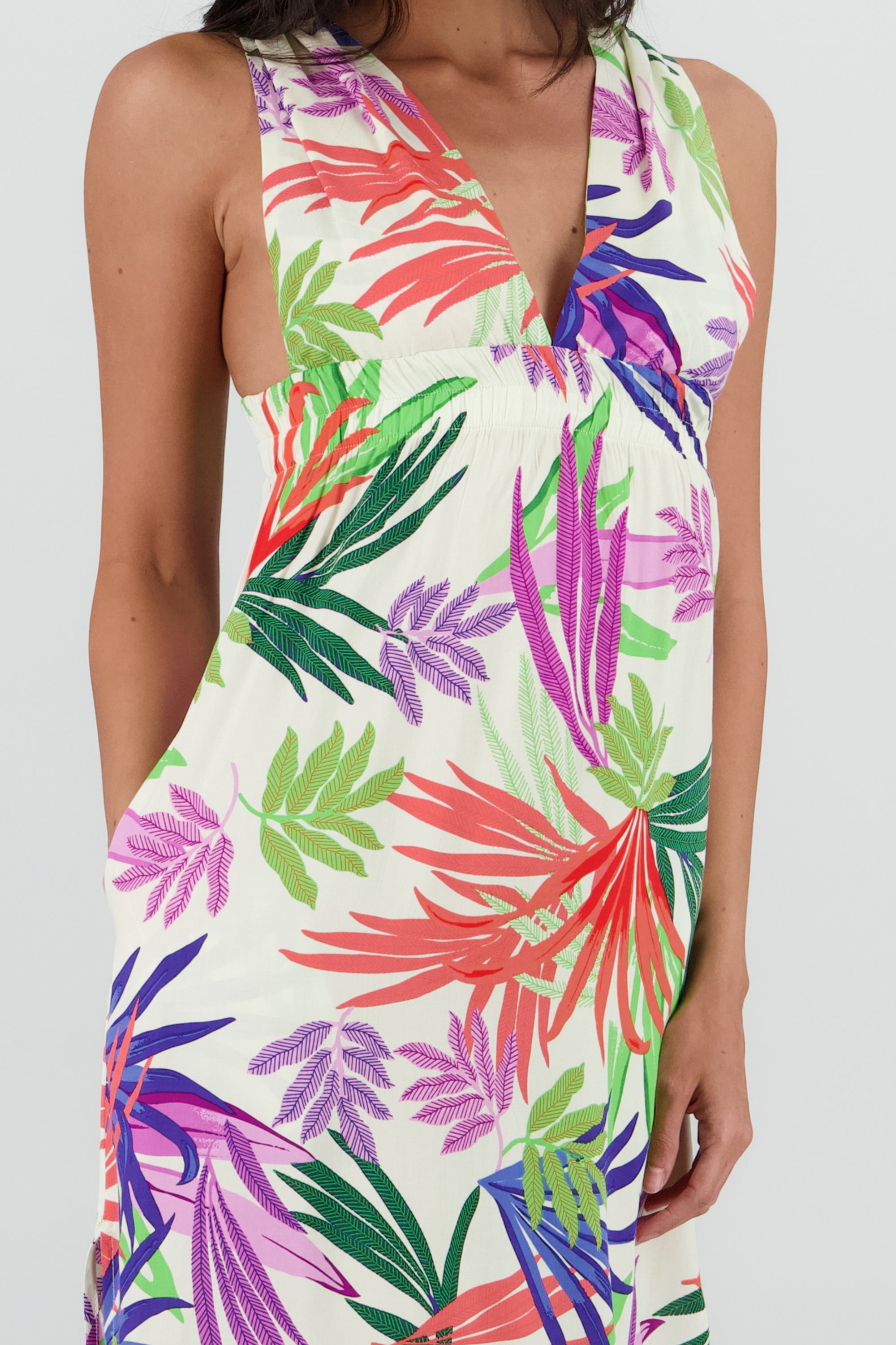Vestido maxi escote v estampado BLANCO COMBO