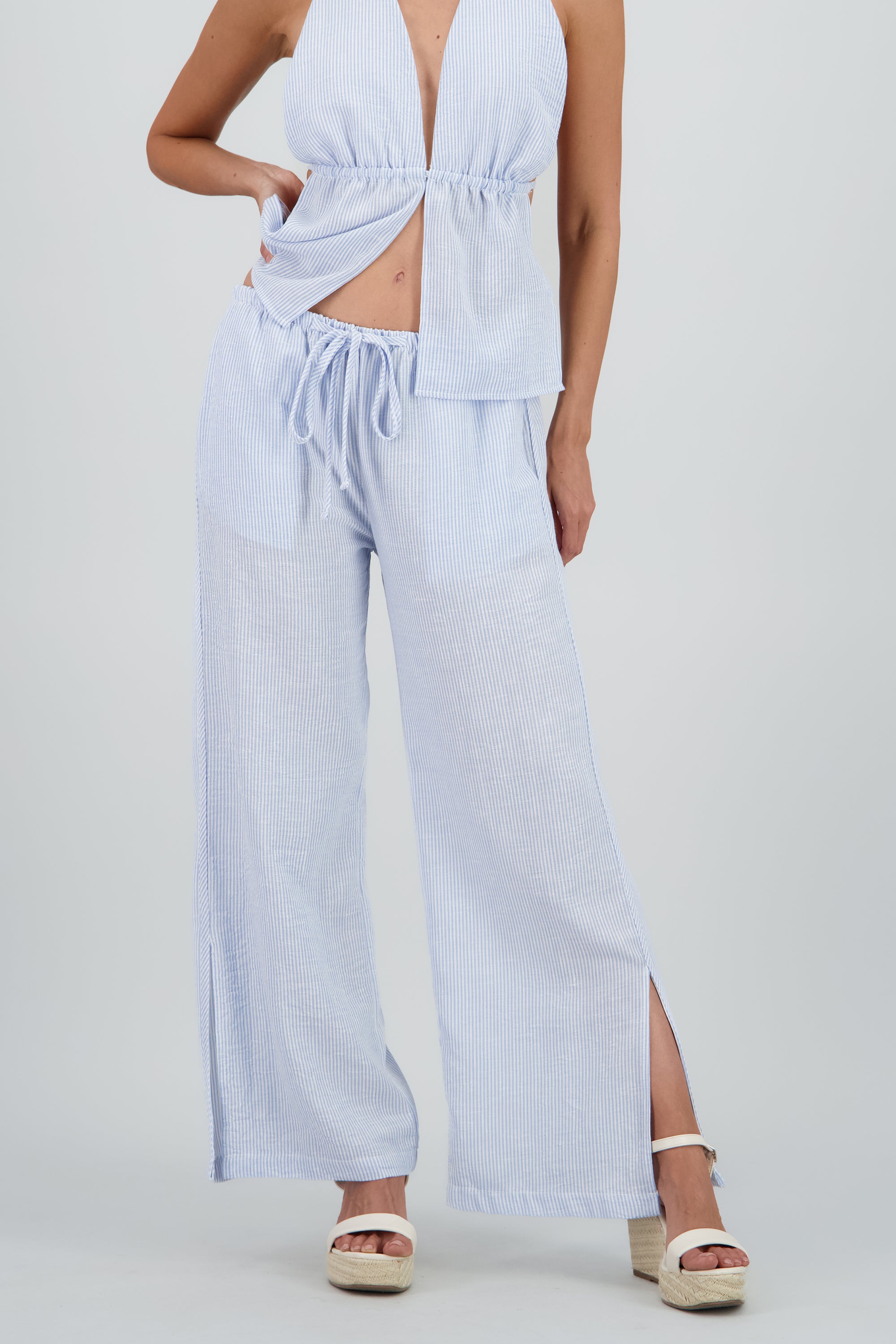 Pantalon cadera ligero rayas AZUL COMBO