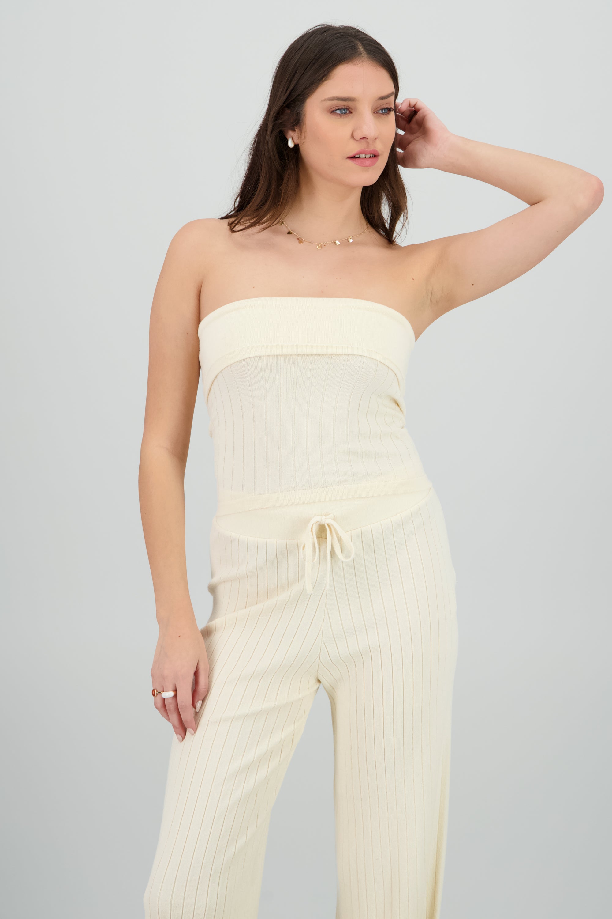Pantalon tejido acanalado HUESO