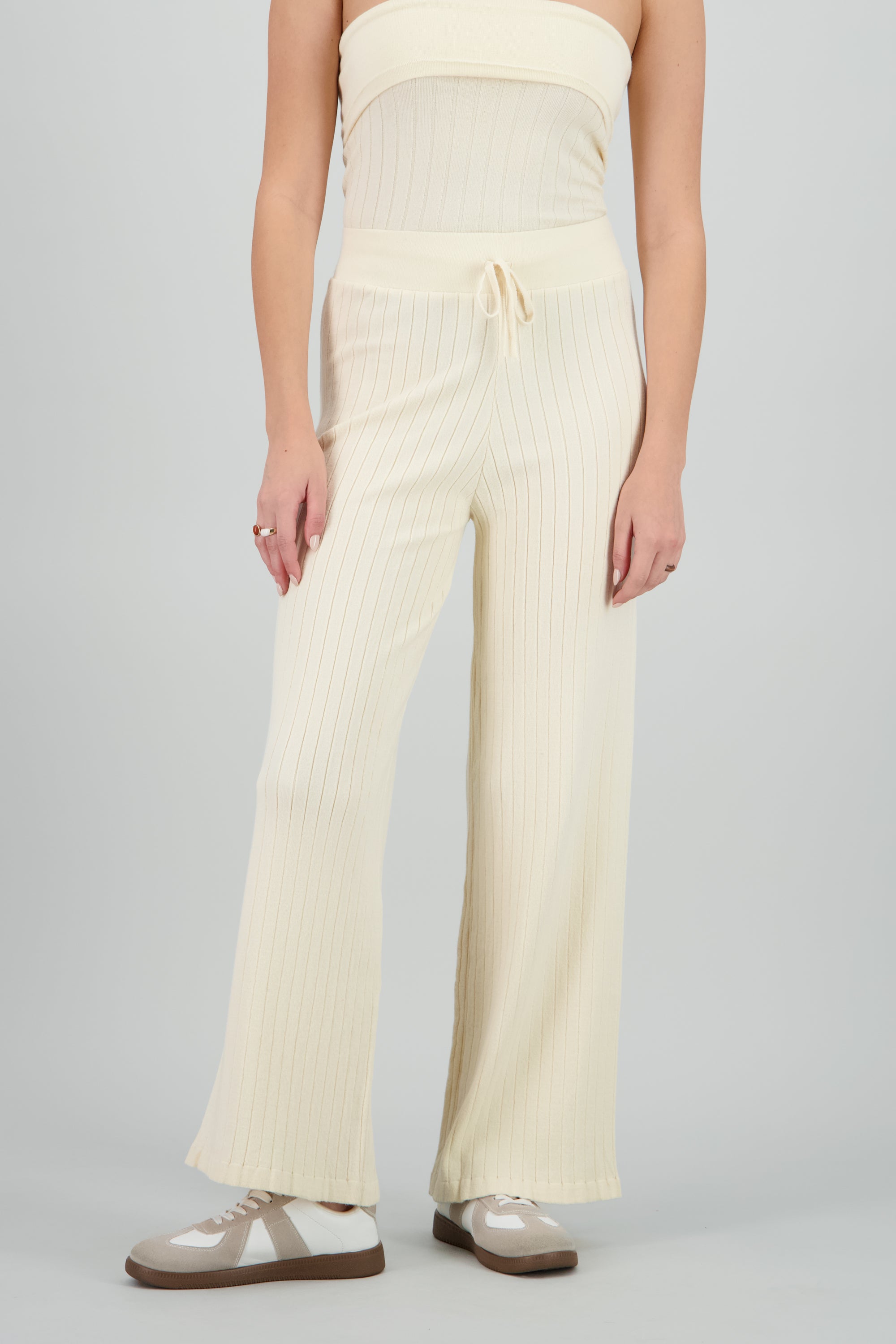 Pantalon tejido acanalado HUESO