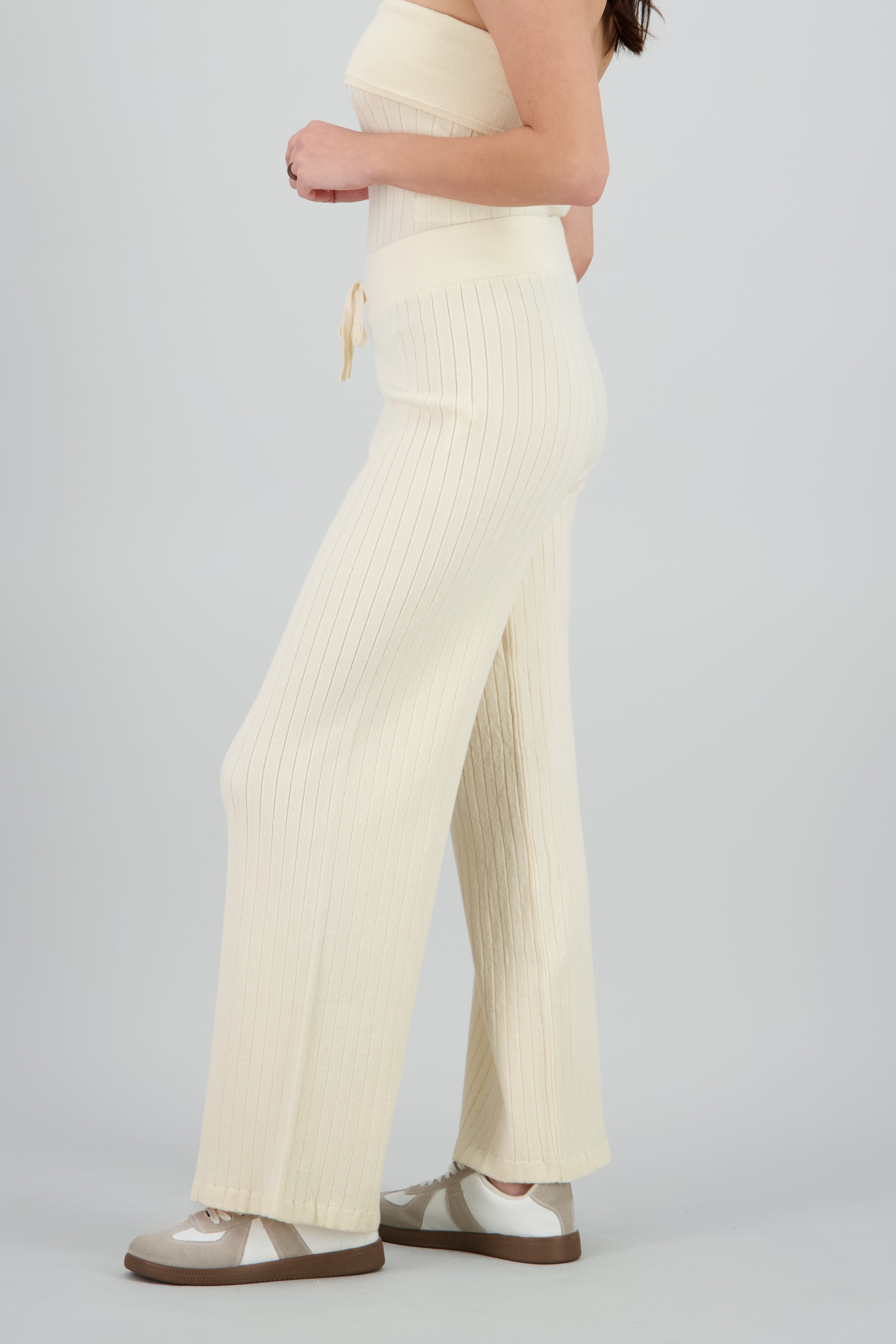 Pantalon tejido acanalado HUESO