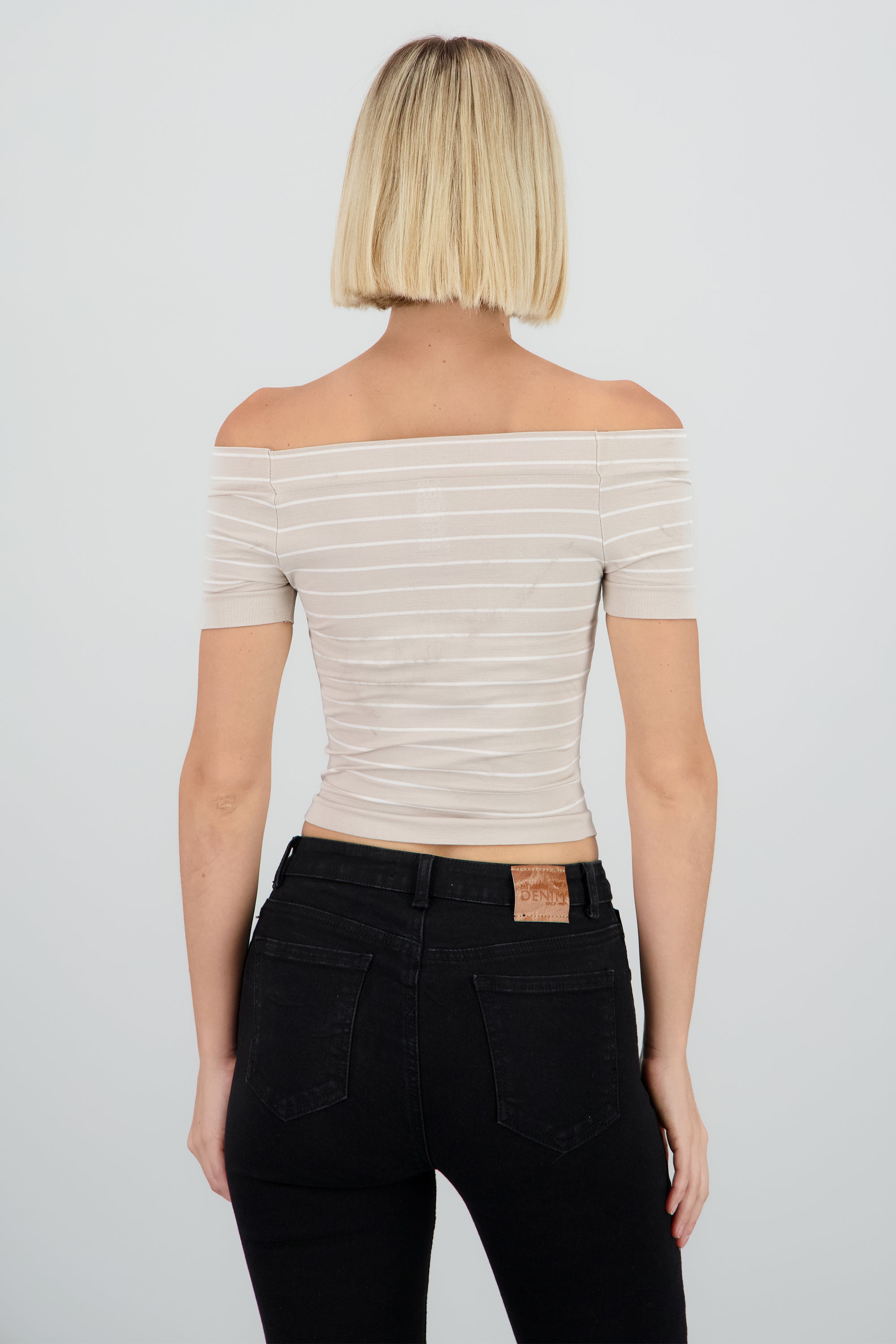 Top rayas off shoulder BEIGE