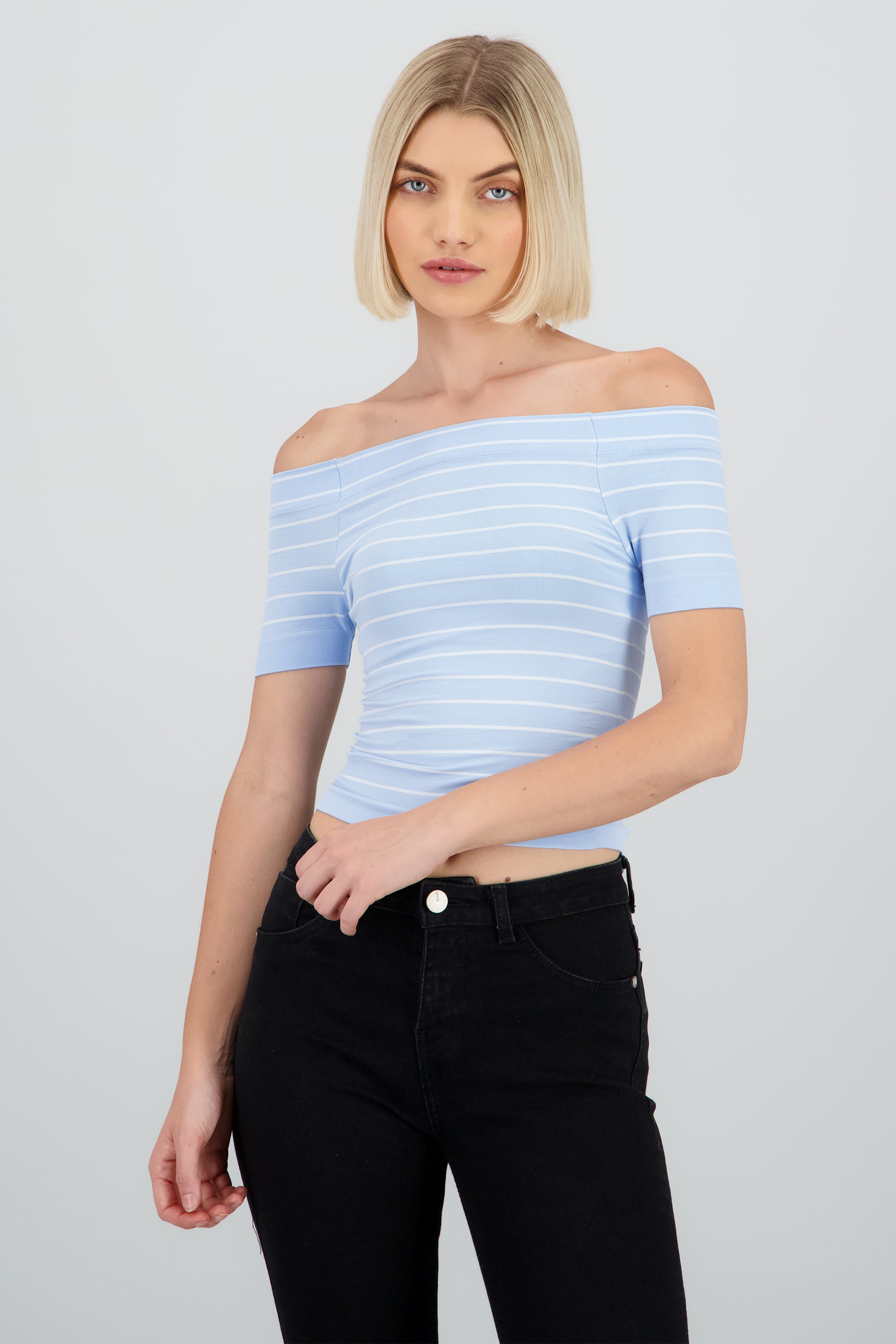 Top rayas off shoulder AZUL PASTEL