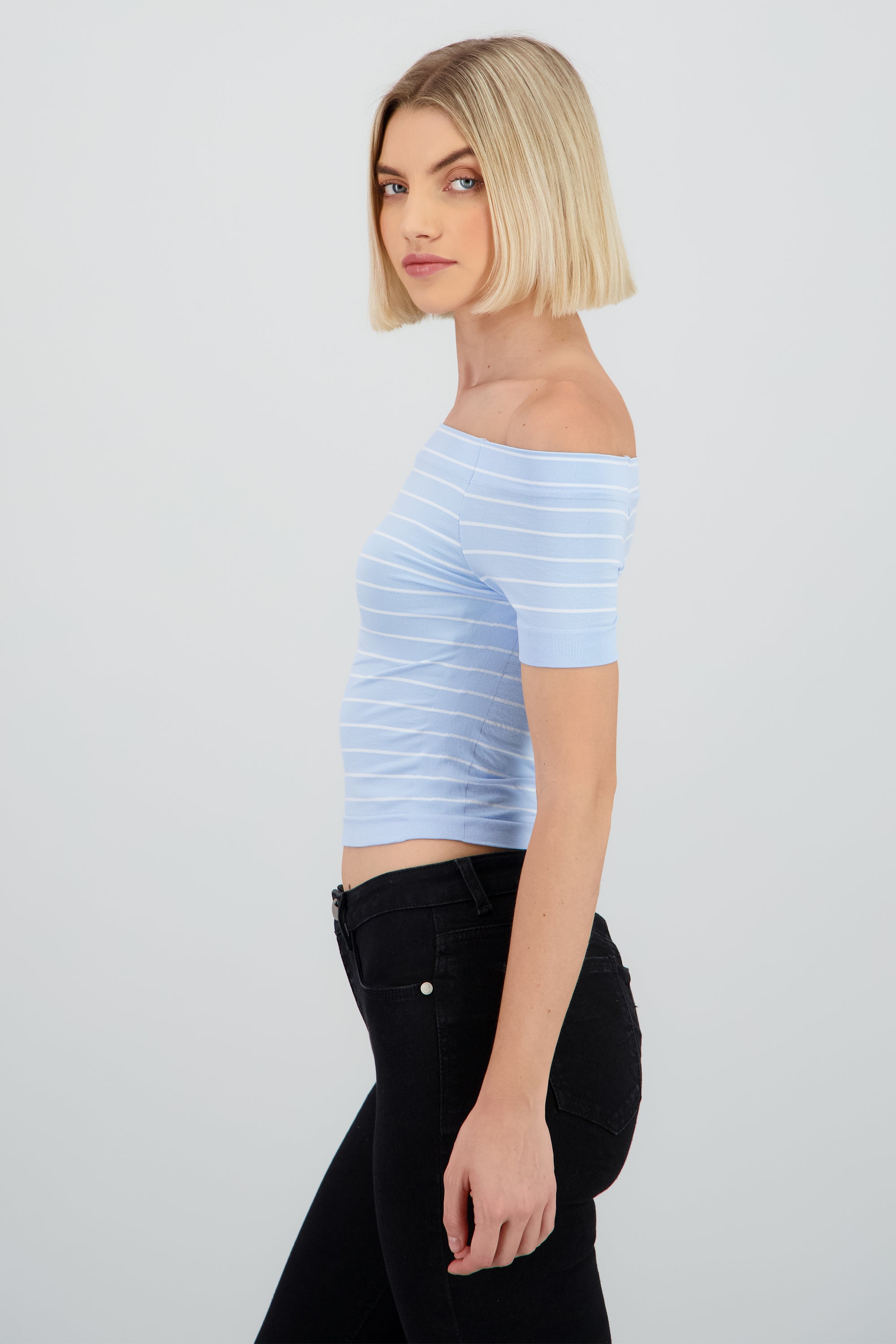 Top rayas off shoulder AZUL PASTEL