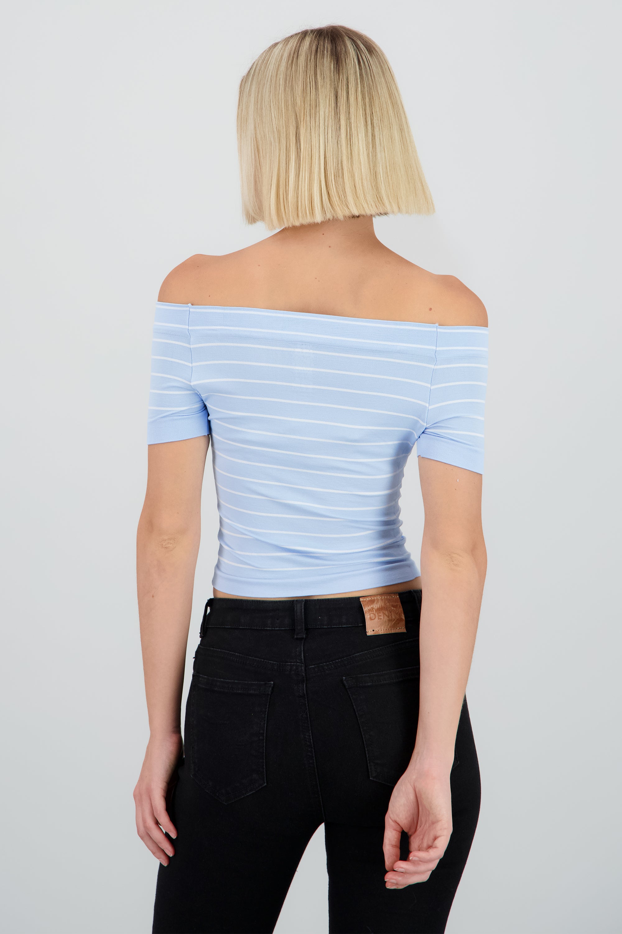 Top rayas off shoulder AZUL PASTEL