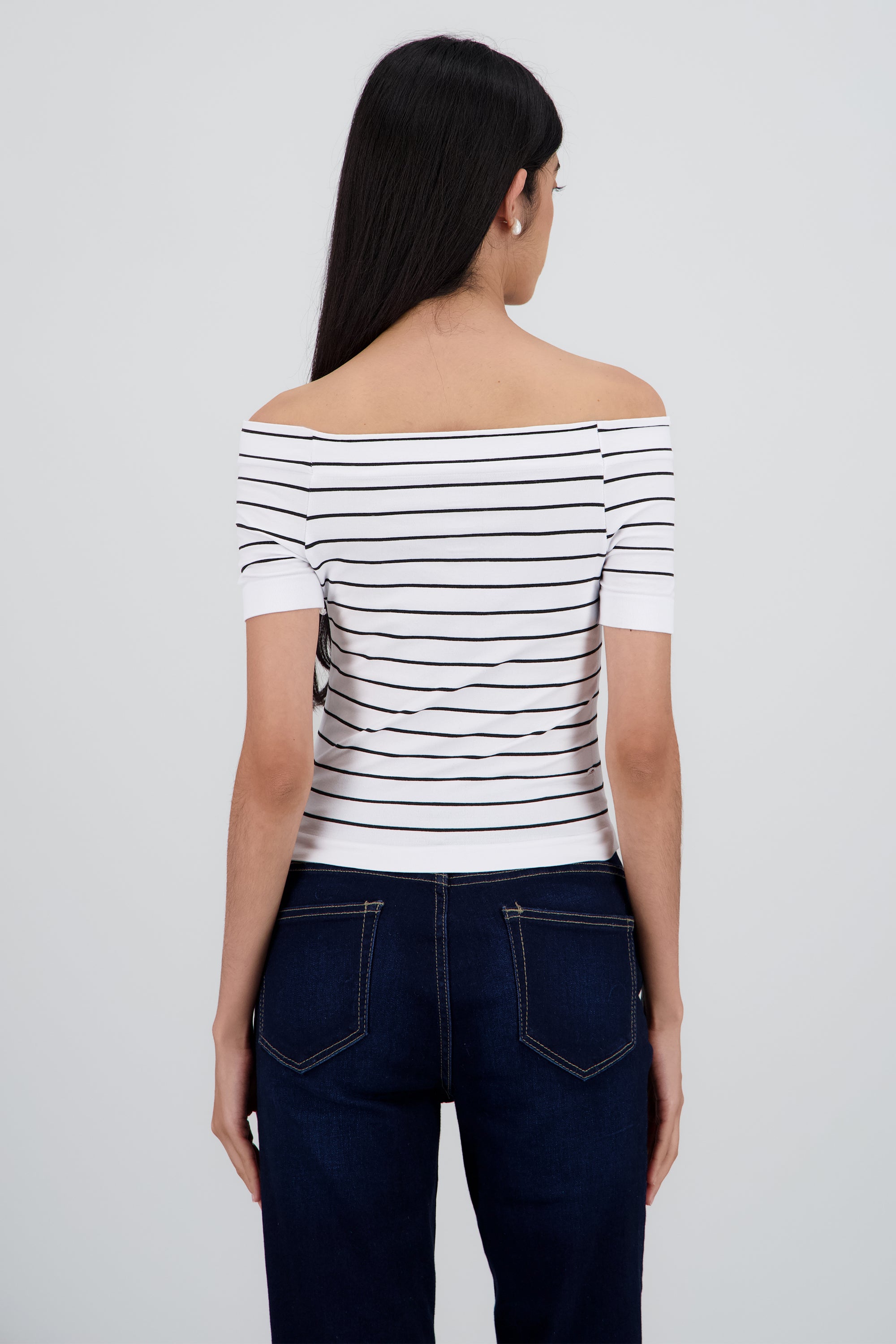 Top rayas off shoulder BLANCO COMBO