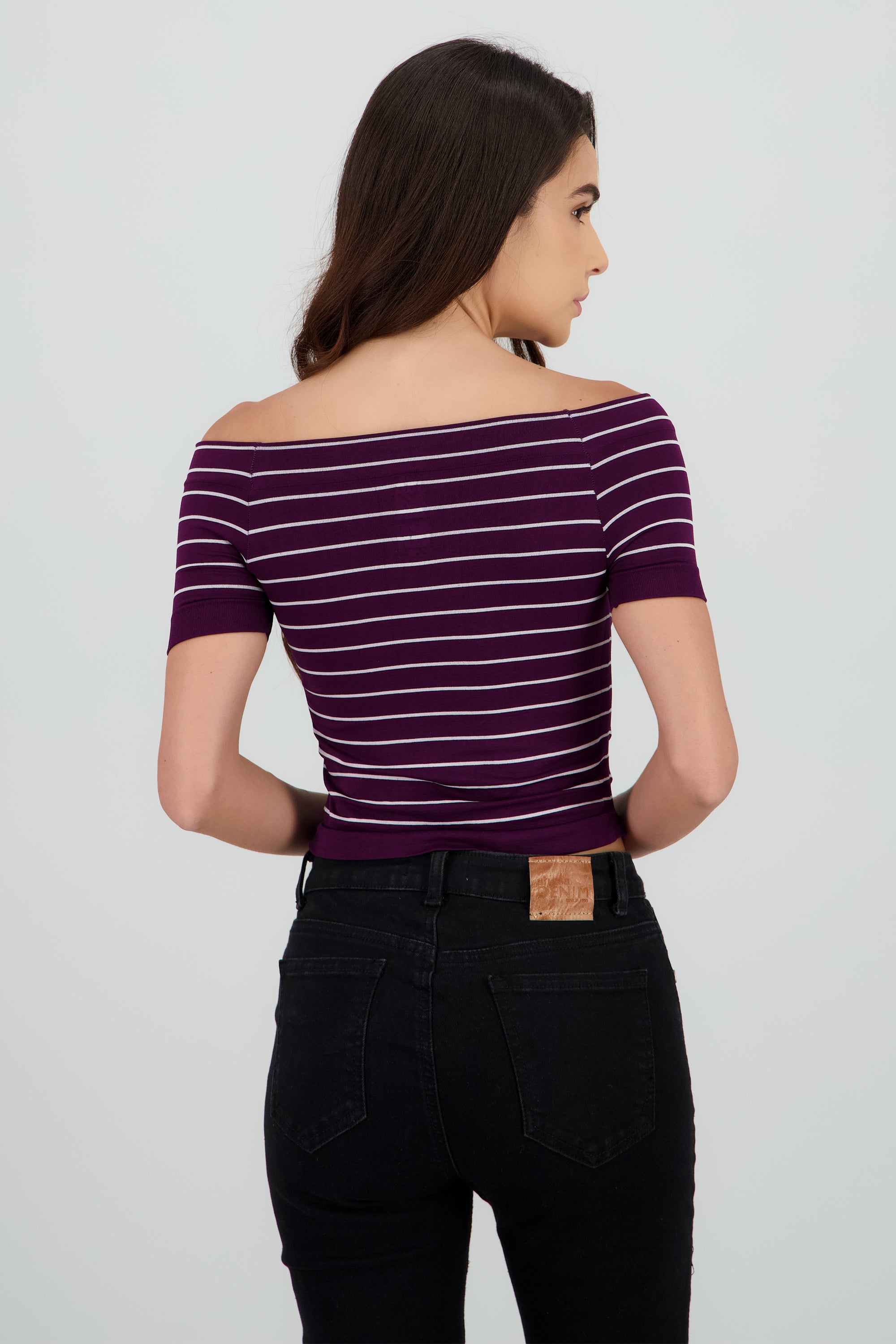 Top rayas off shoulder CIRUELA