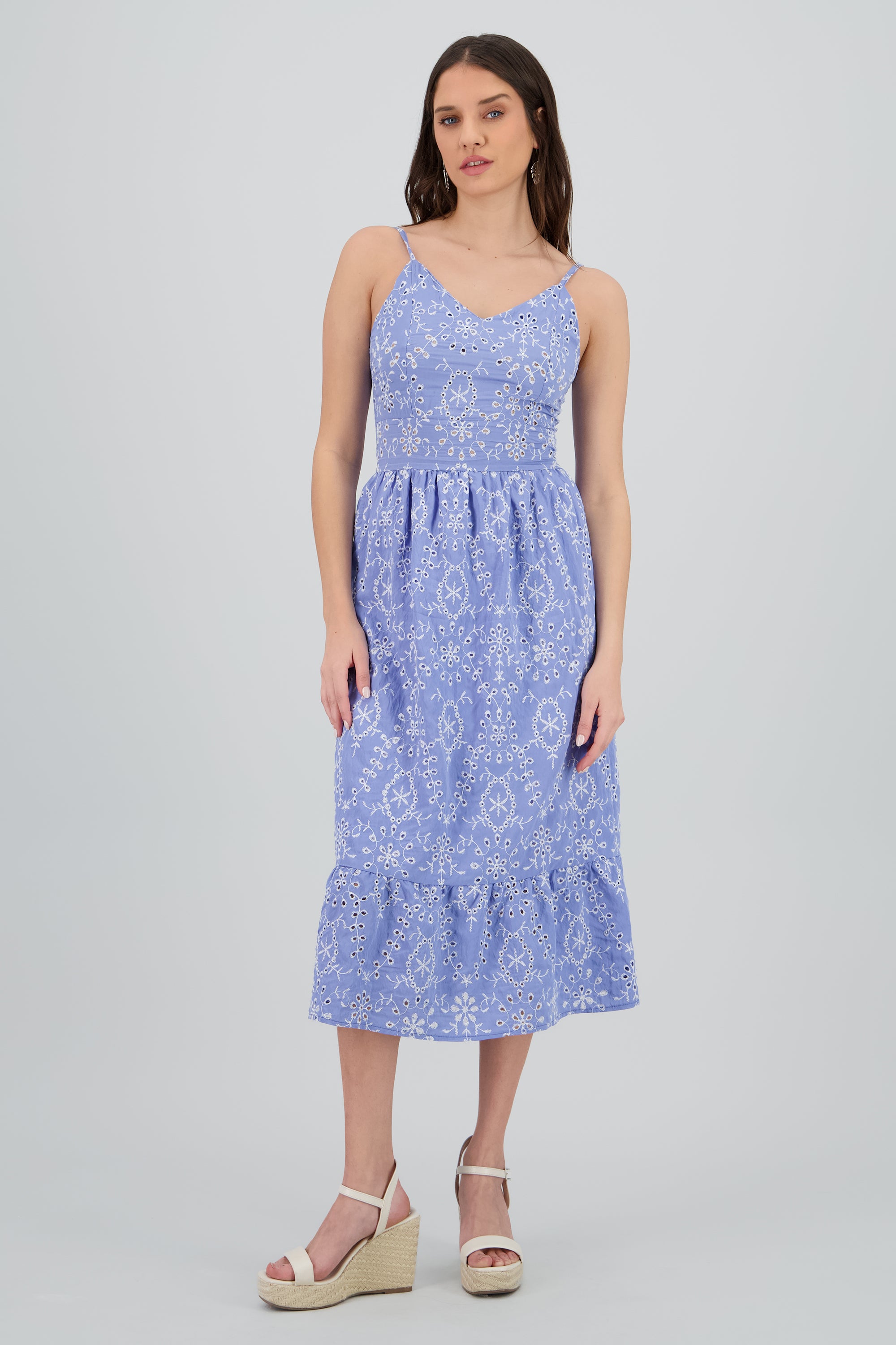 Vestido maxi tirantes eyelet AZUL CIELO