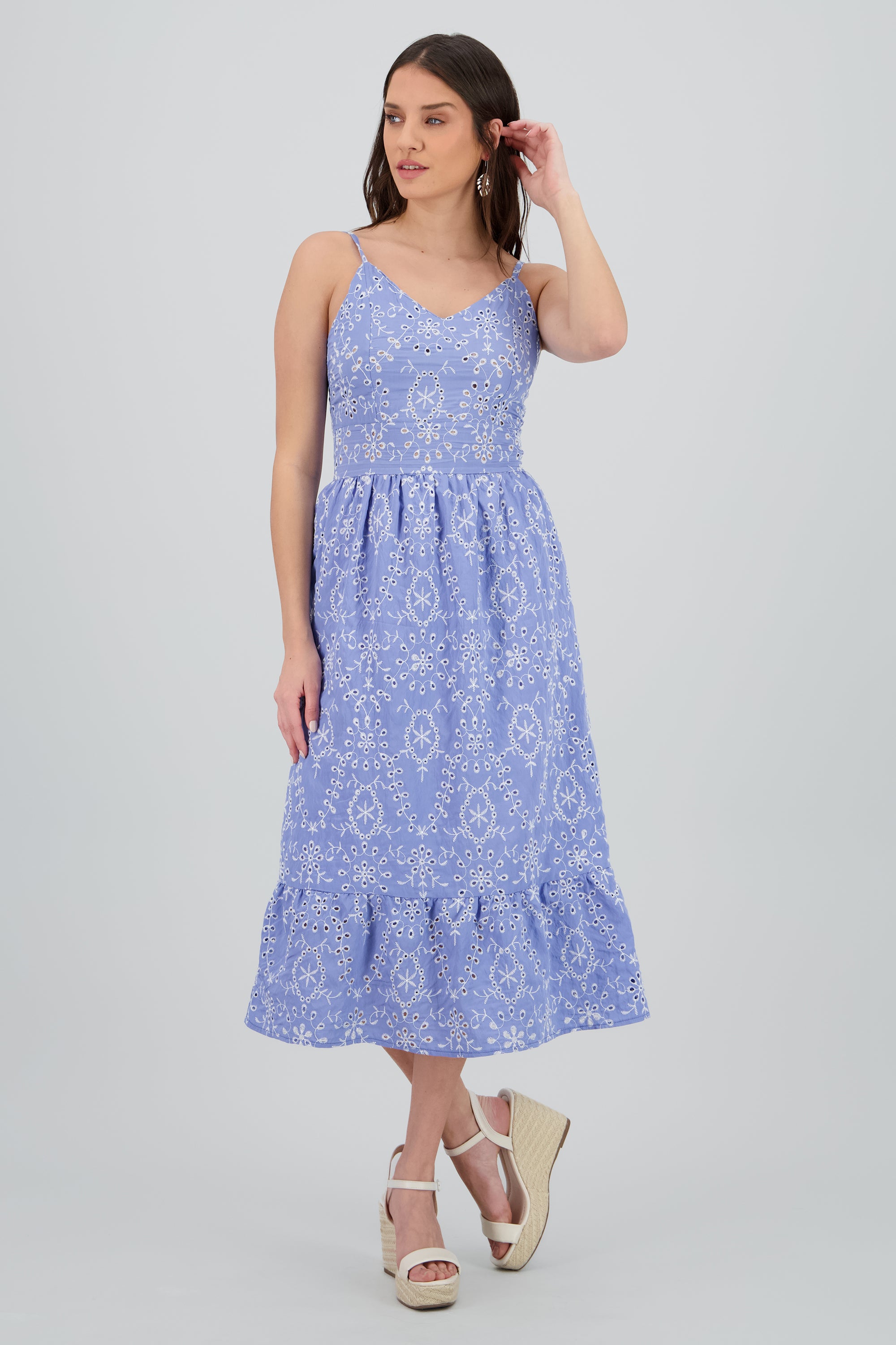 Vestido maxi tirantes eyelet AZUL CIELO
