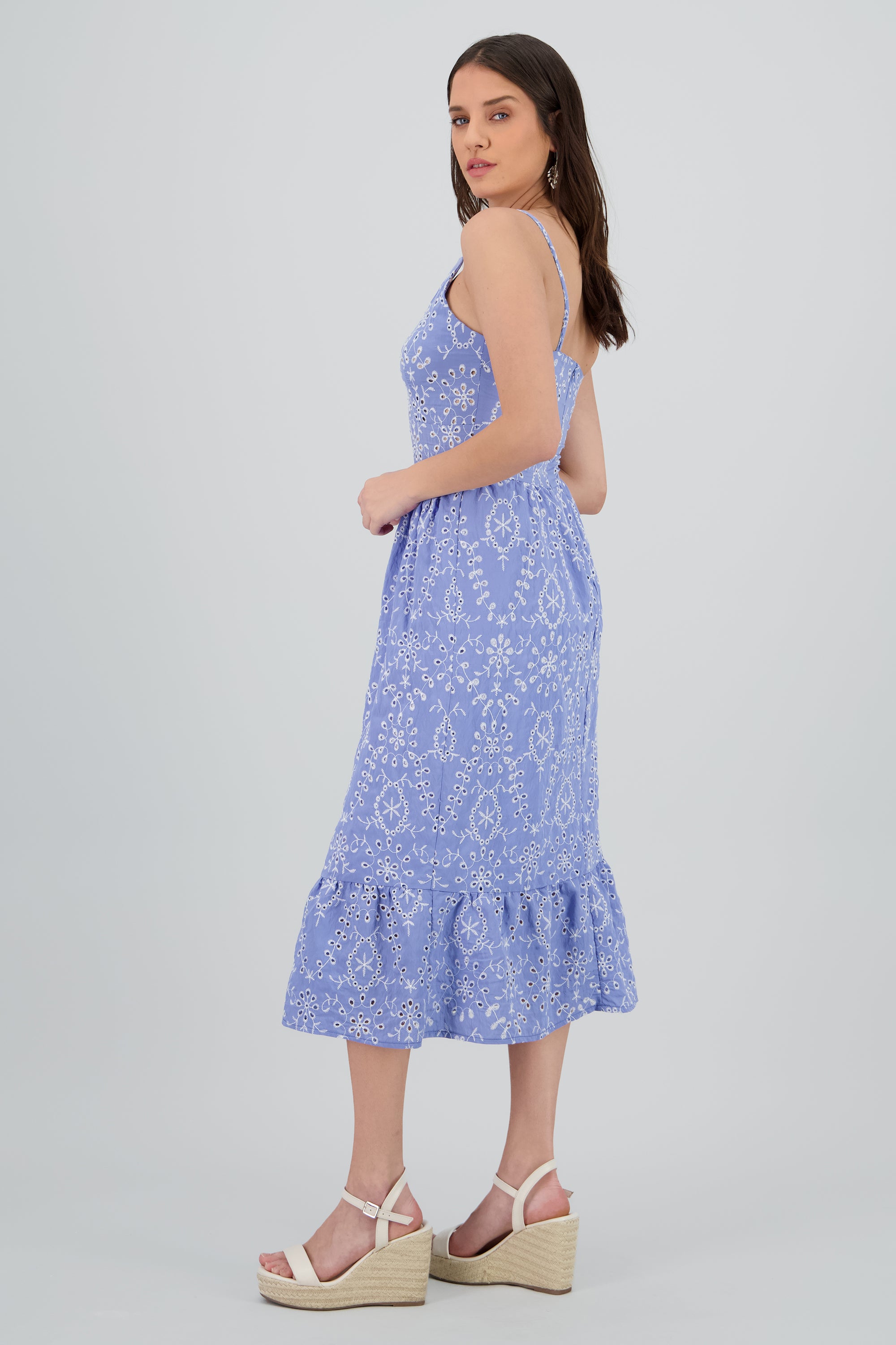 Vestido maxi tirantes eyelet AZUL CIELO