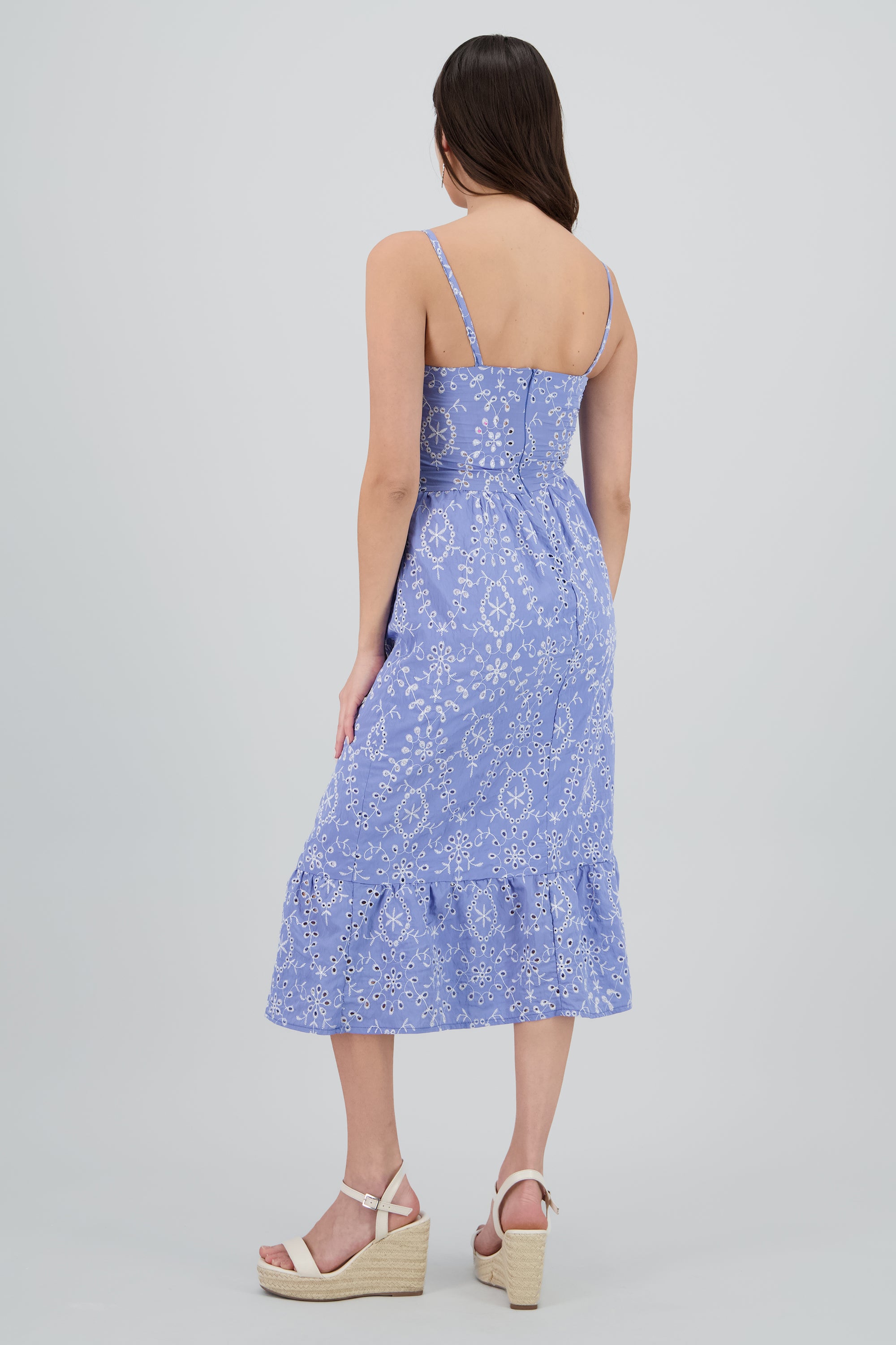 Vestido maxi tirantes eyelet AZUL CIELO