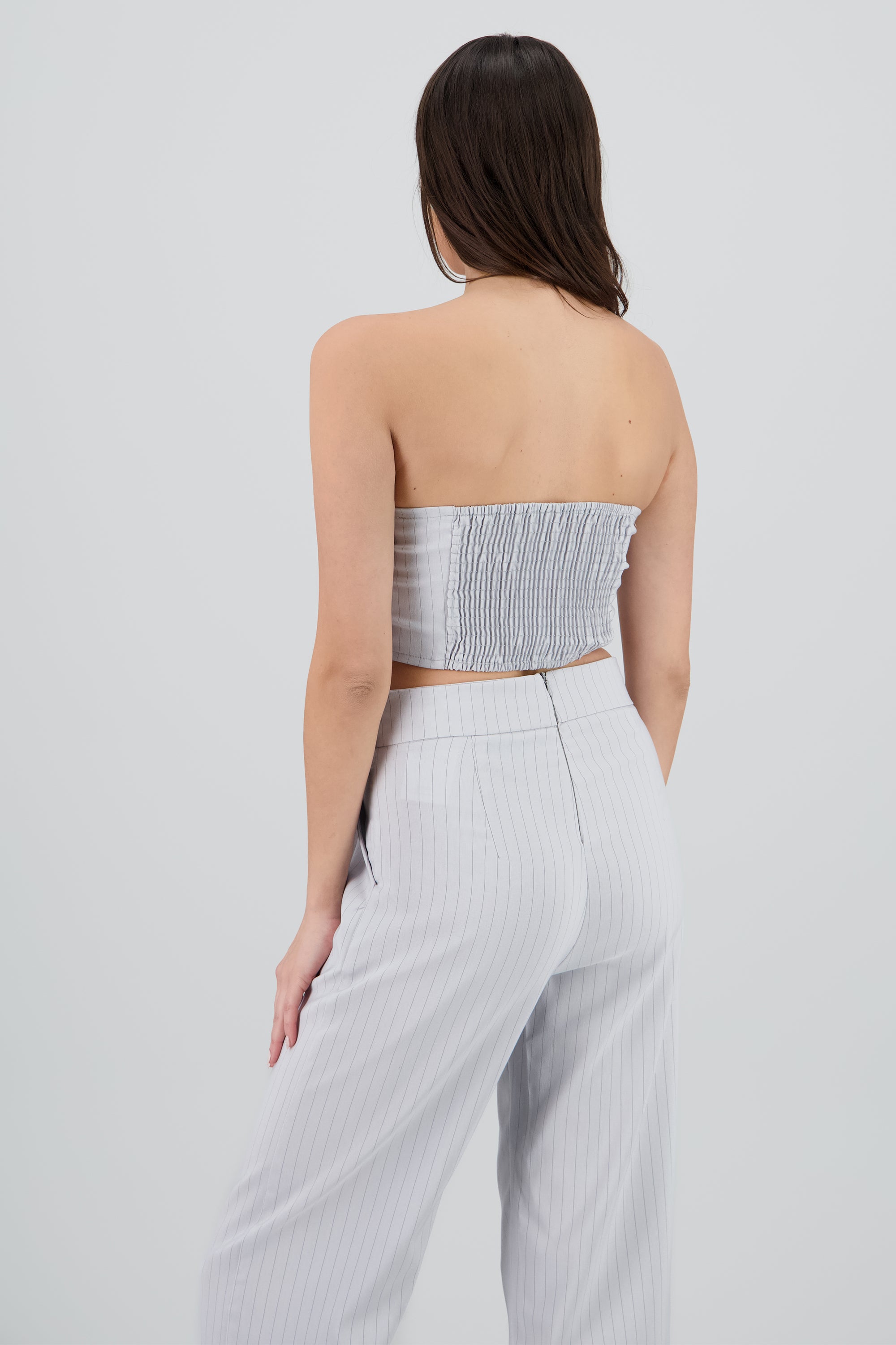 Top crop escote corazon rayas GRIS CLARO