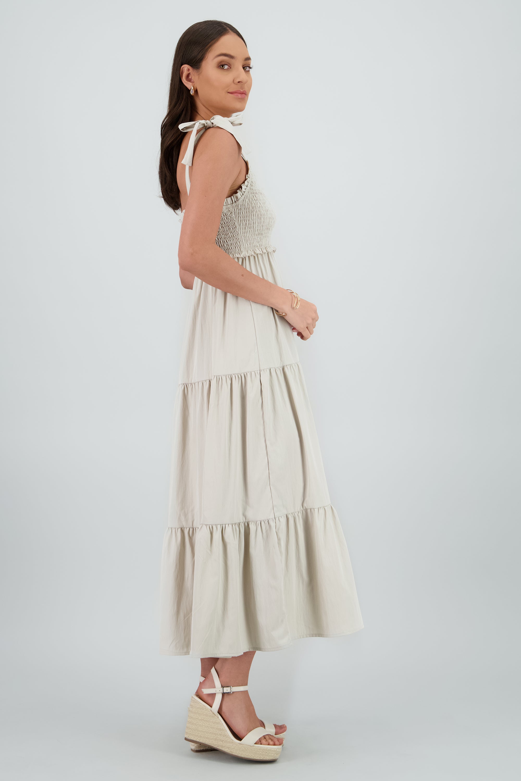 Maxi Vestido con smock GRIS CLARO