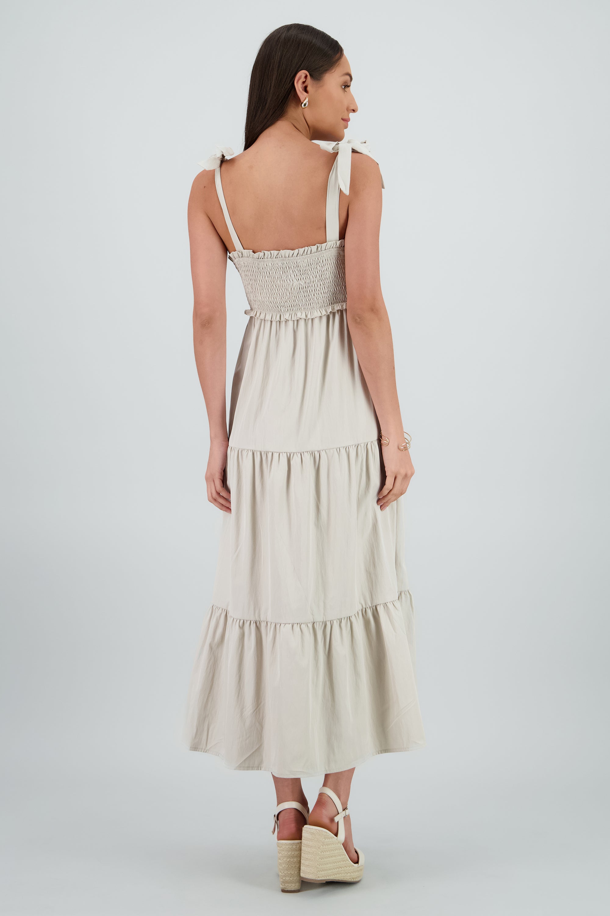 Maxi Vestido con smock GRIS CLARO