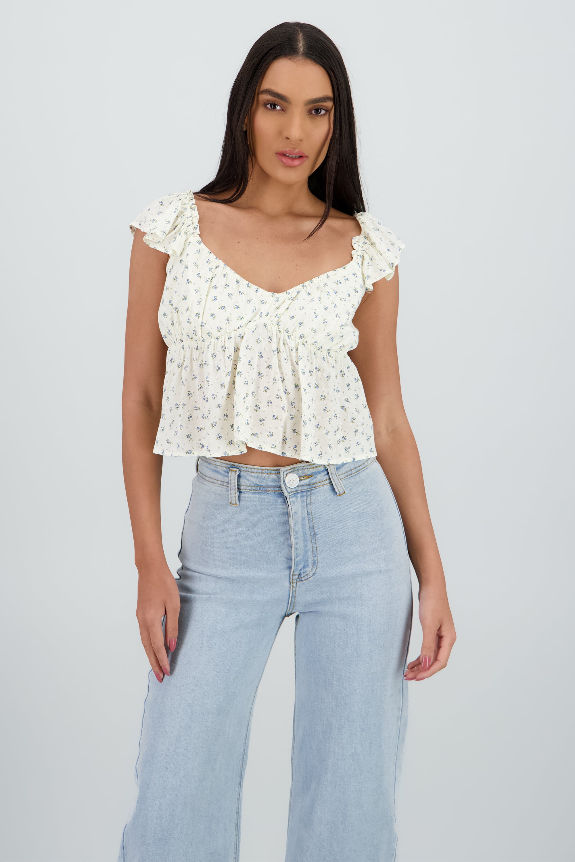Top fluido con escote en V BLANCO COMBO