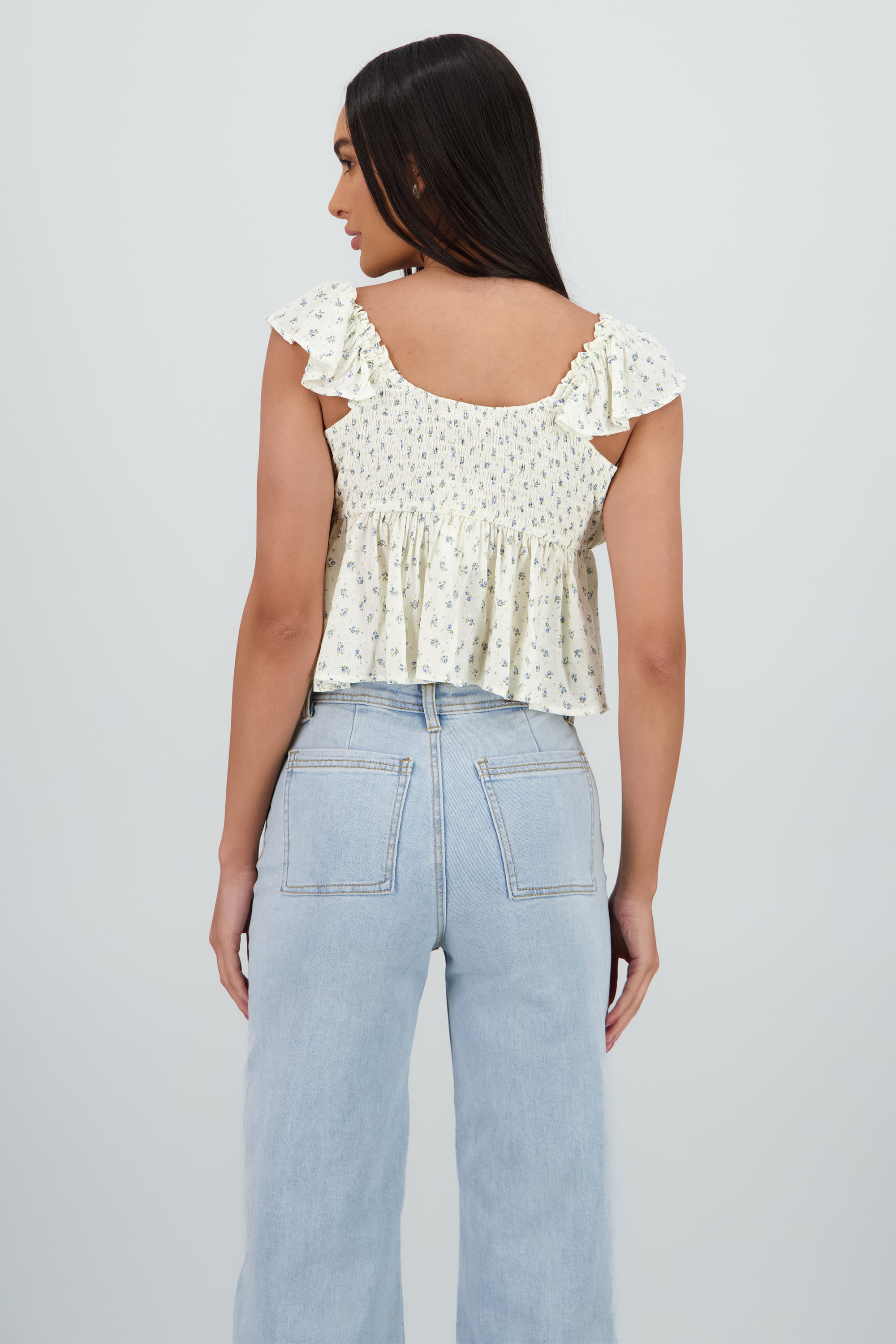 Top fluido con escote en V BLANCO COMBO