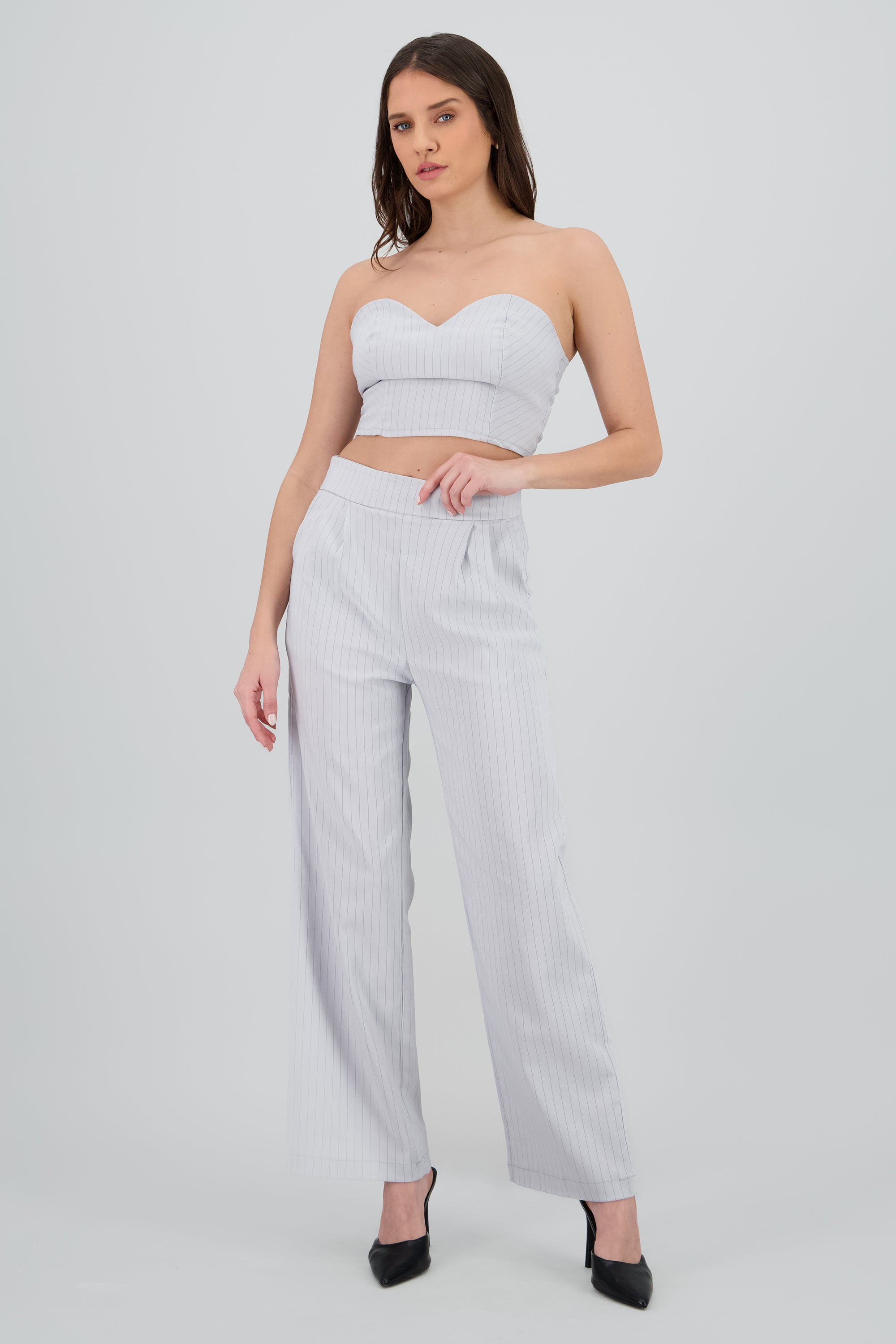 Pantalon wide leg rayas GRIS CLARO