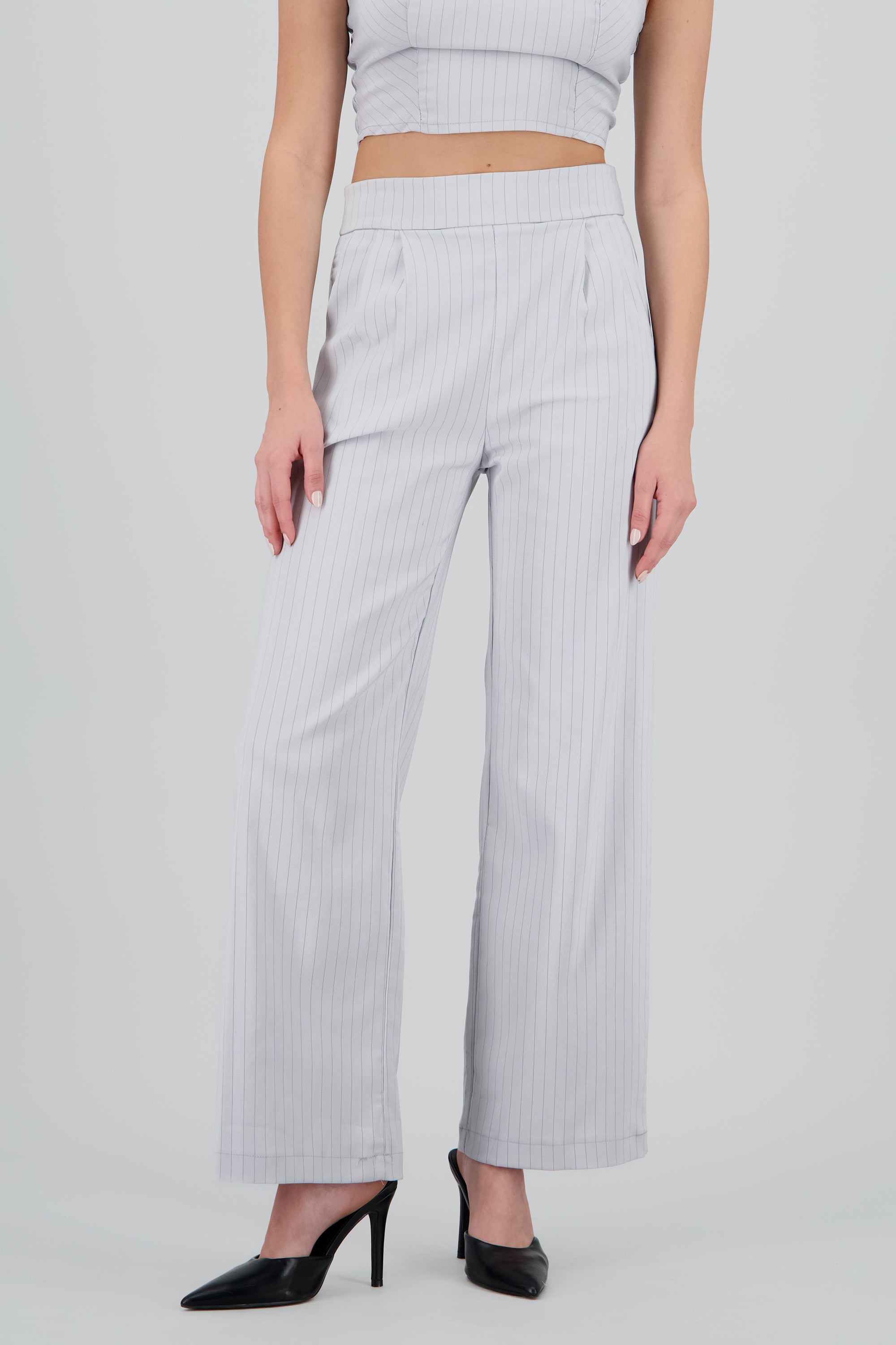 Pantalon wide leg rayas GRIS CLARO