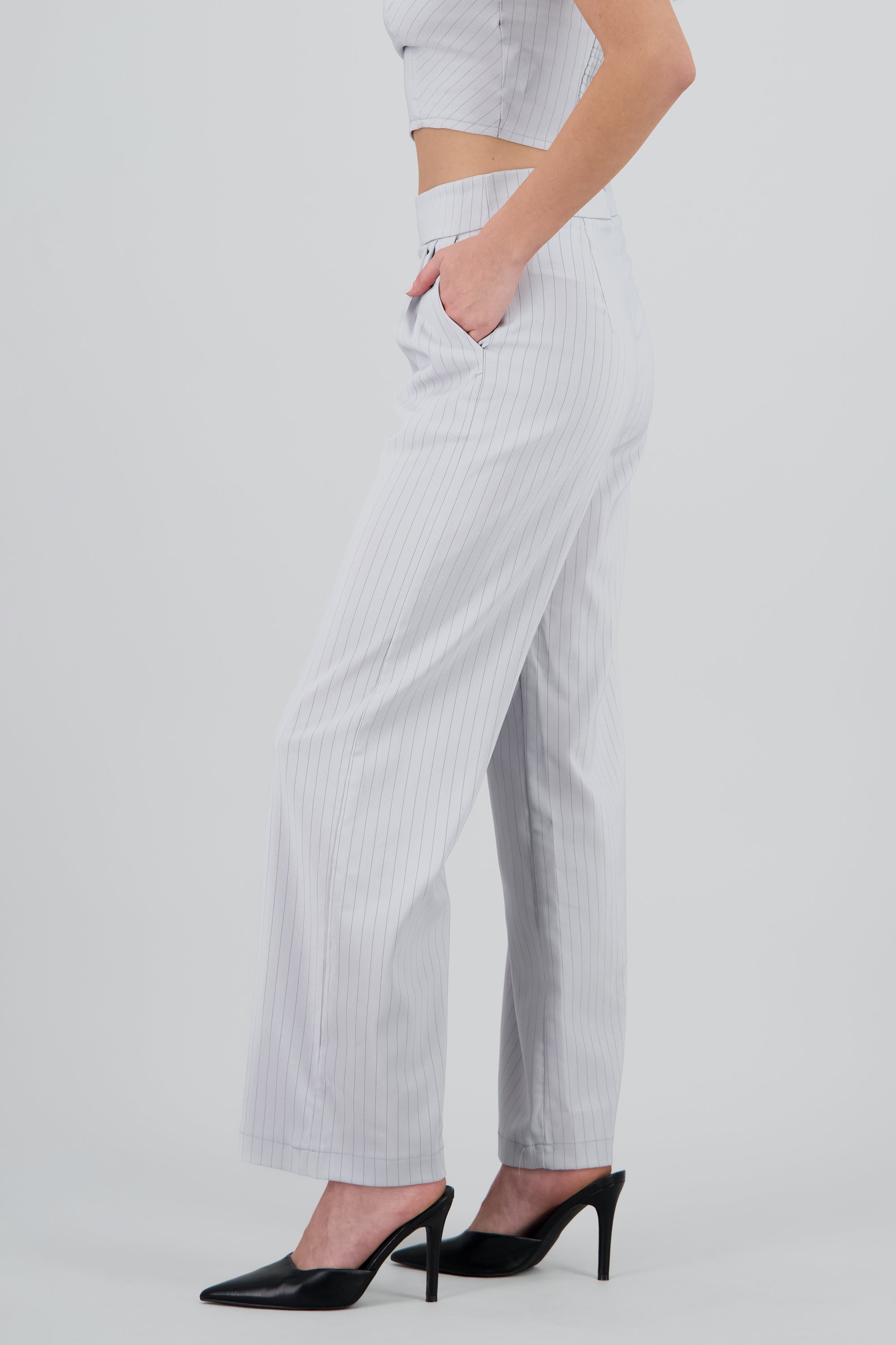 Pantalon wide leg rayas GRIS CLARO