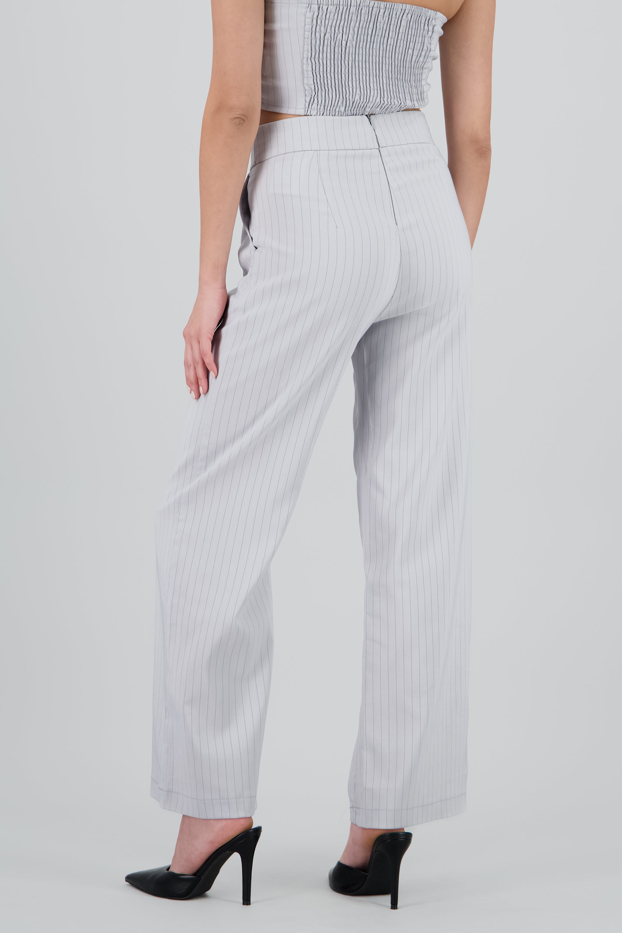 Pantalon wide leg rayas GRIS CLARO