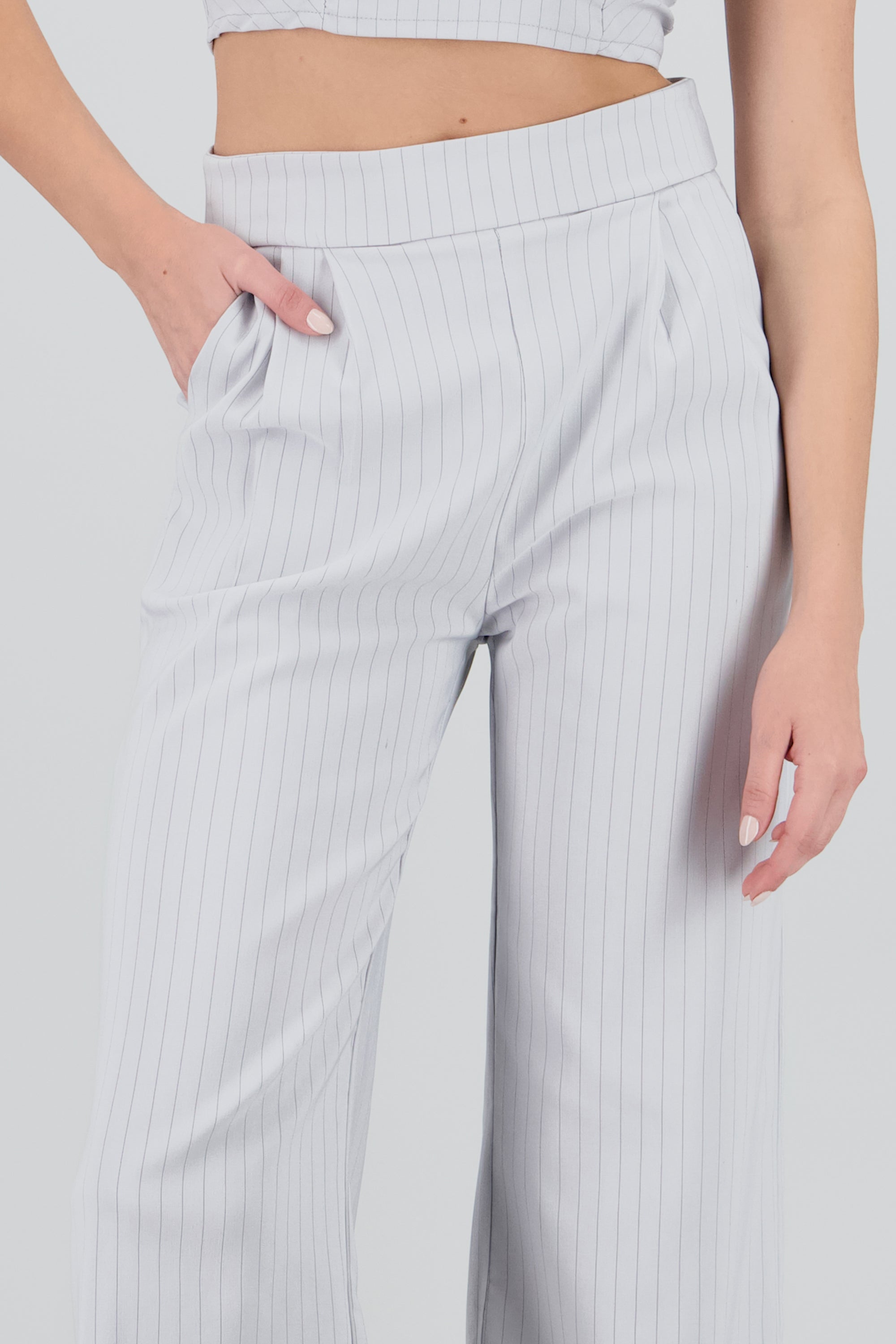 Pantalon wide leg rayas GRIS CLARO