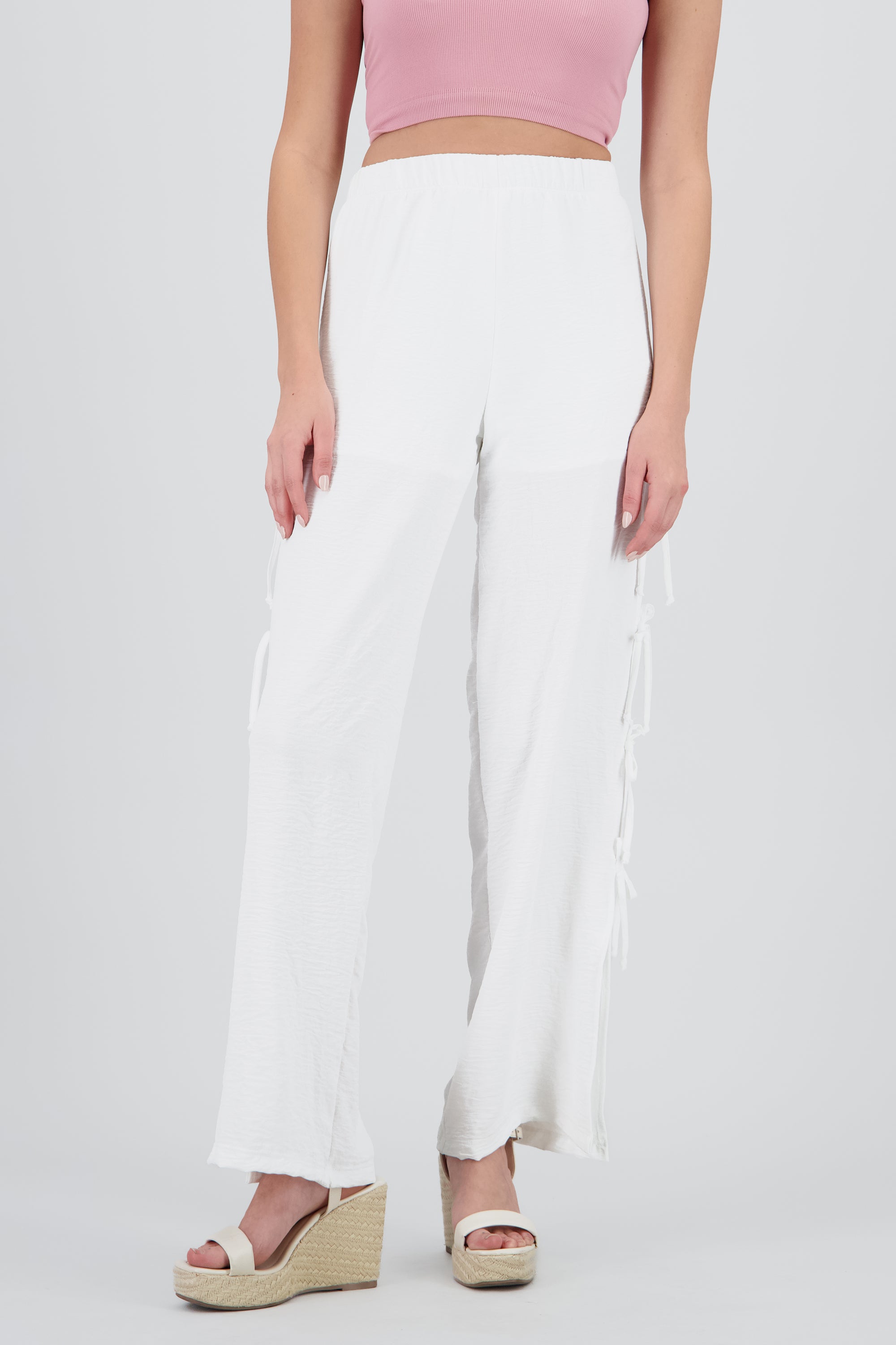 Pantalon detalle moños BLANCO