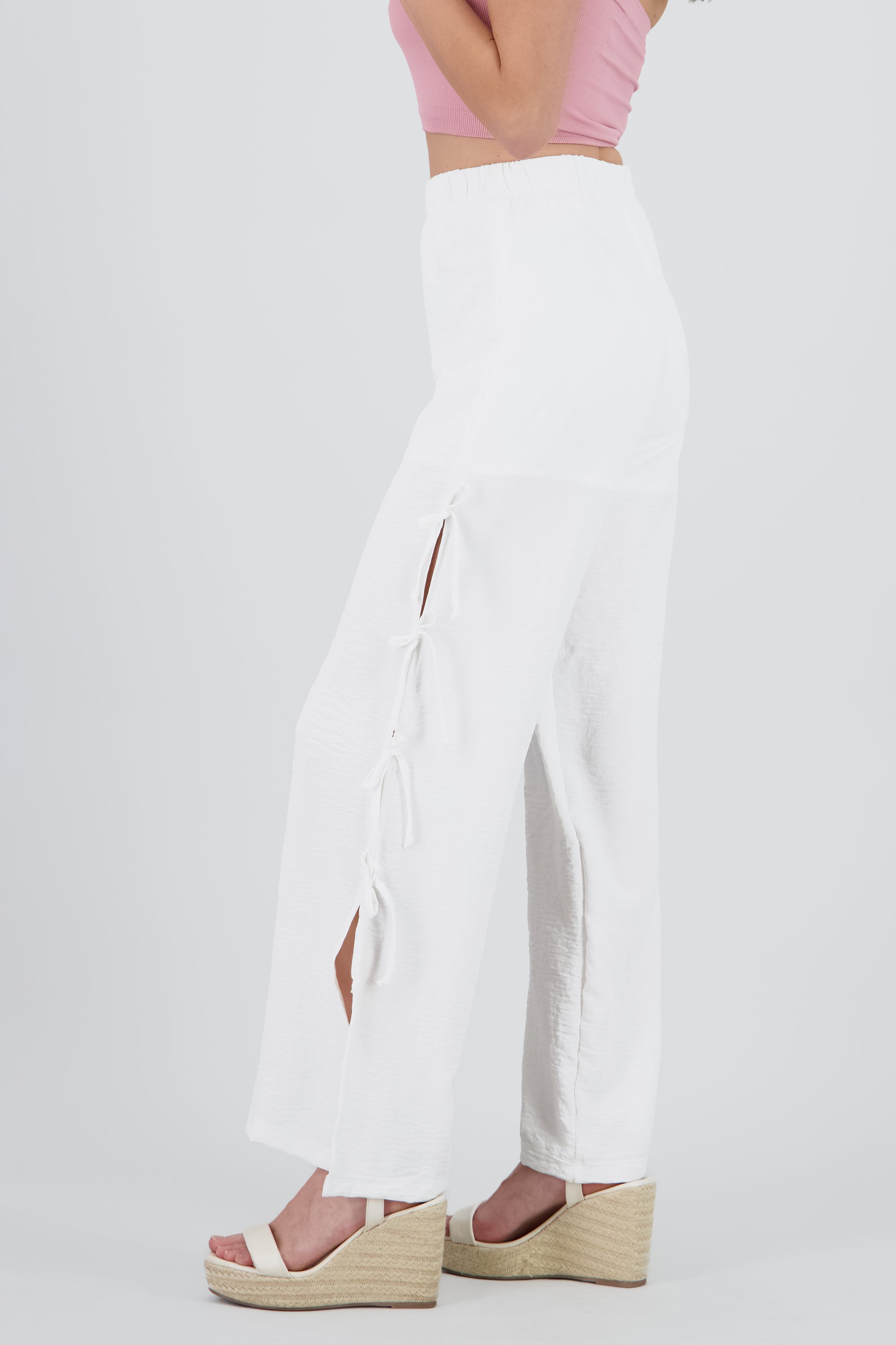 Pantalon detalle moños BLANCO