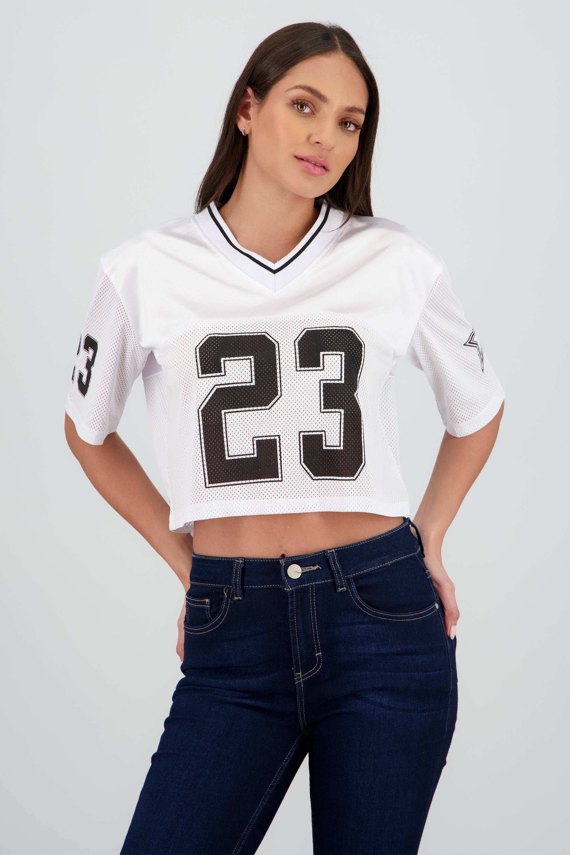 Top tipo jersey deportiva crop BLANCO