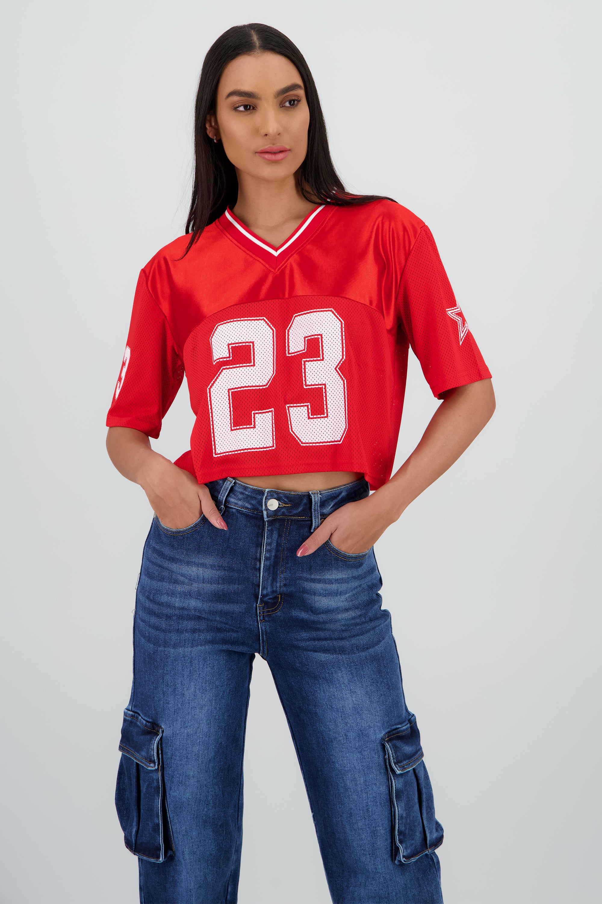 Top tipo jersey deportiva crop ROJO QUEMADO