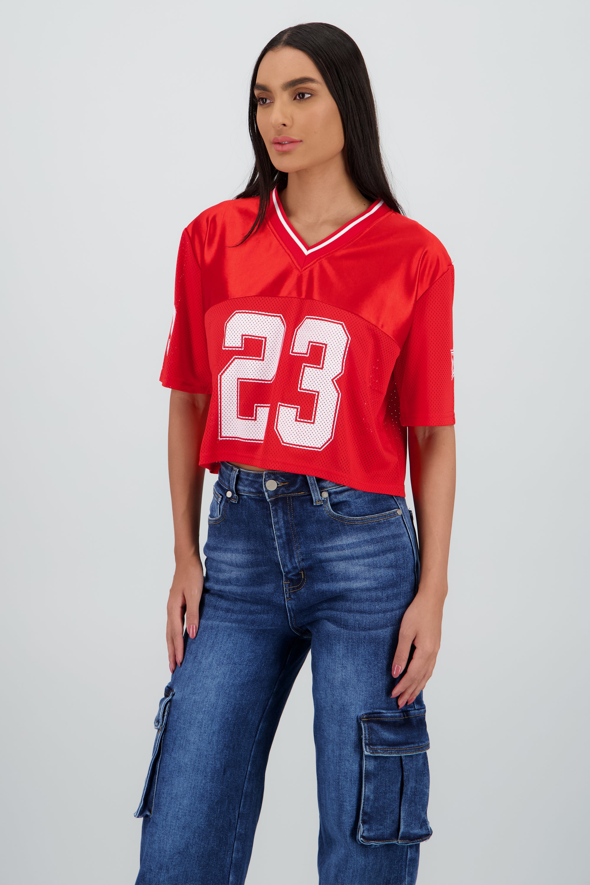 Top tipo jersey deportiva crop ROJO QUEMADO