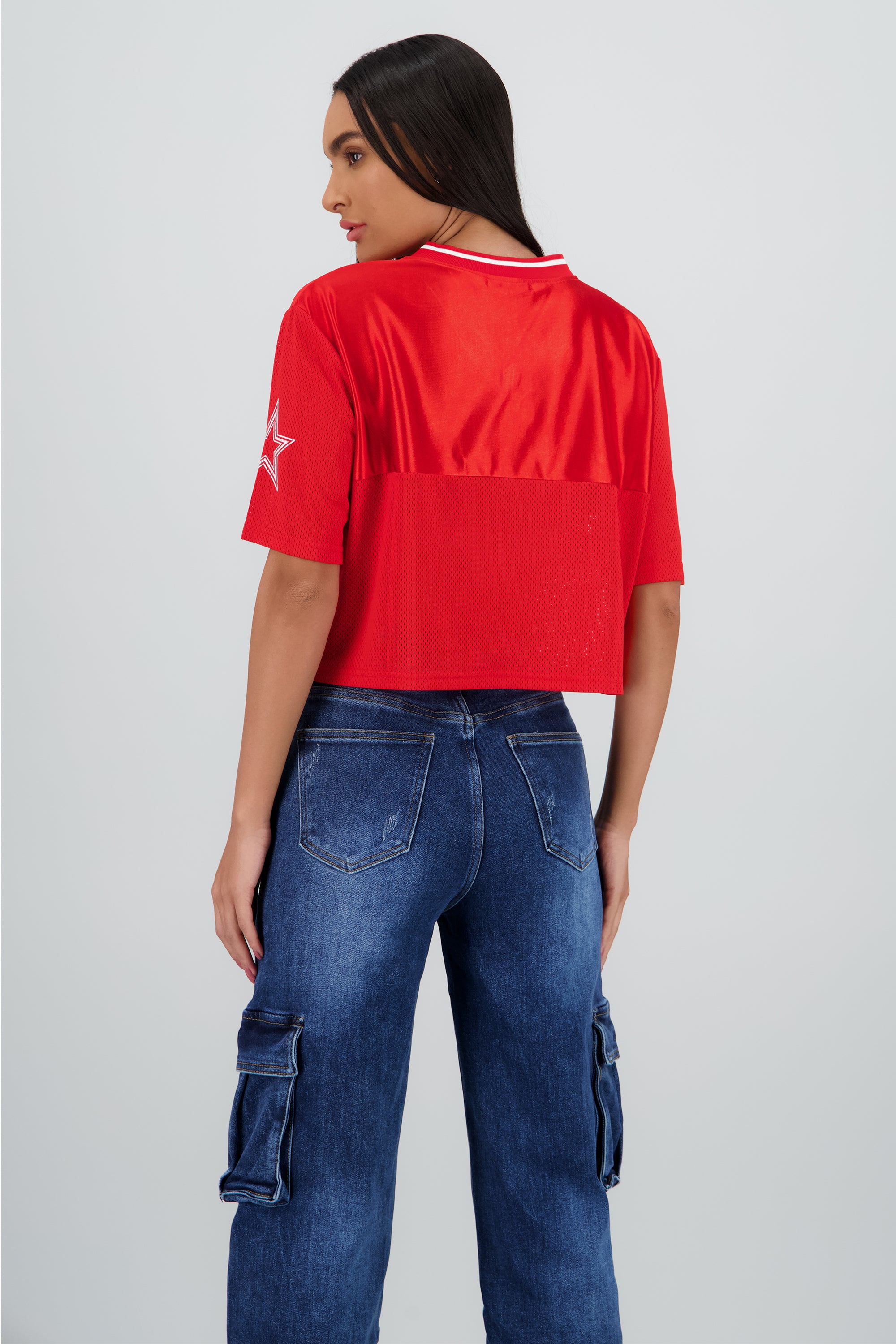 Top tipo jersey deportiva crop ROJO QUEMADO