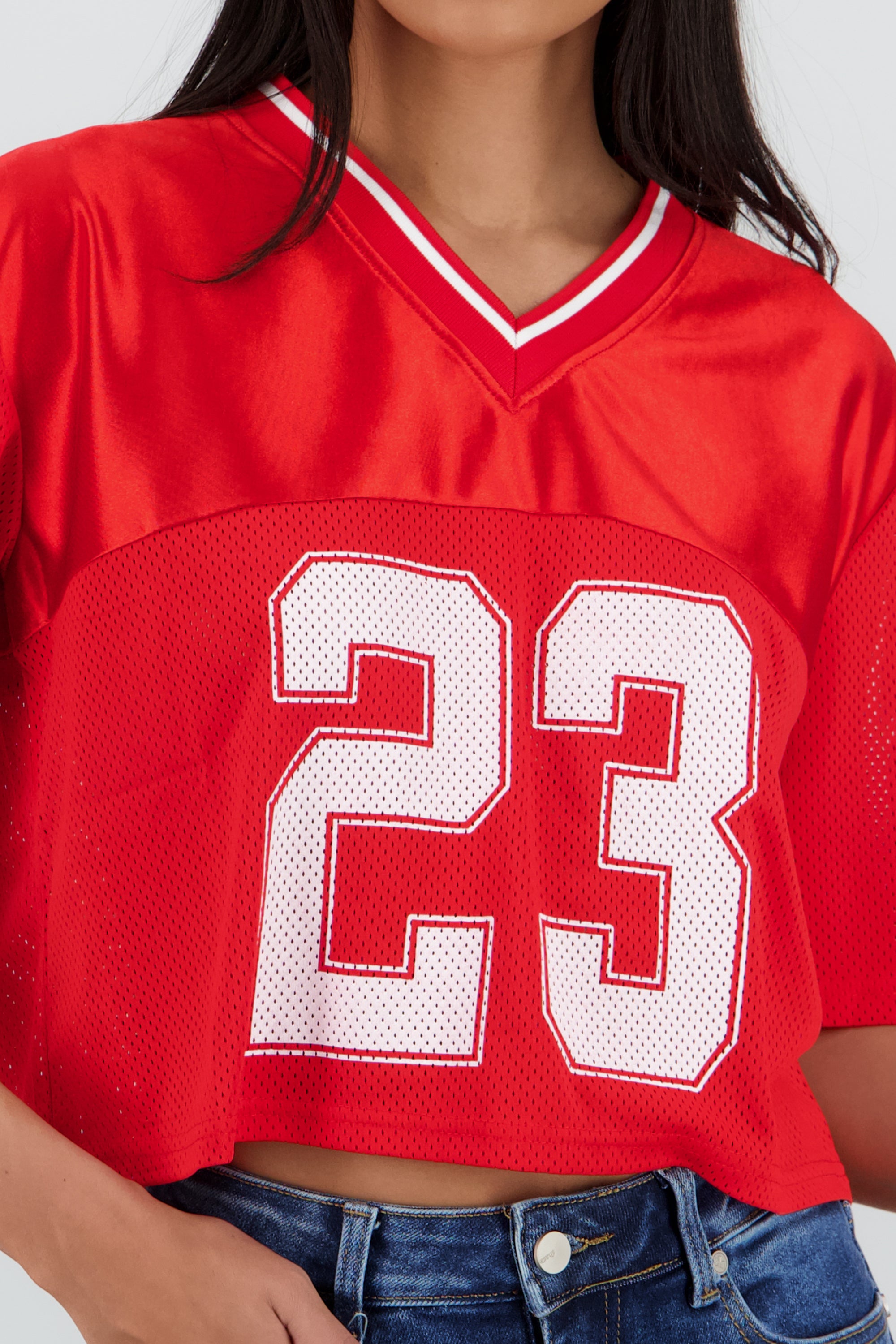 Top tipo jersey deportiva crop ROJO QUEMADO