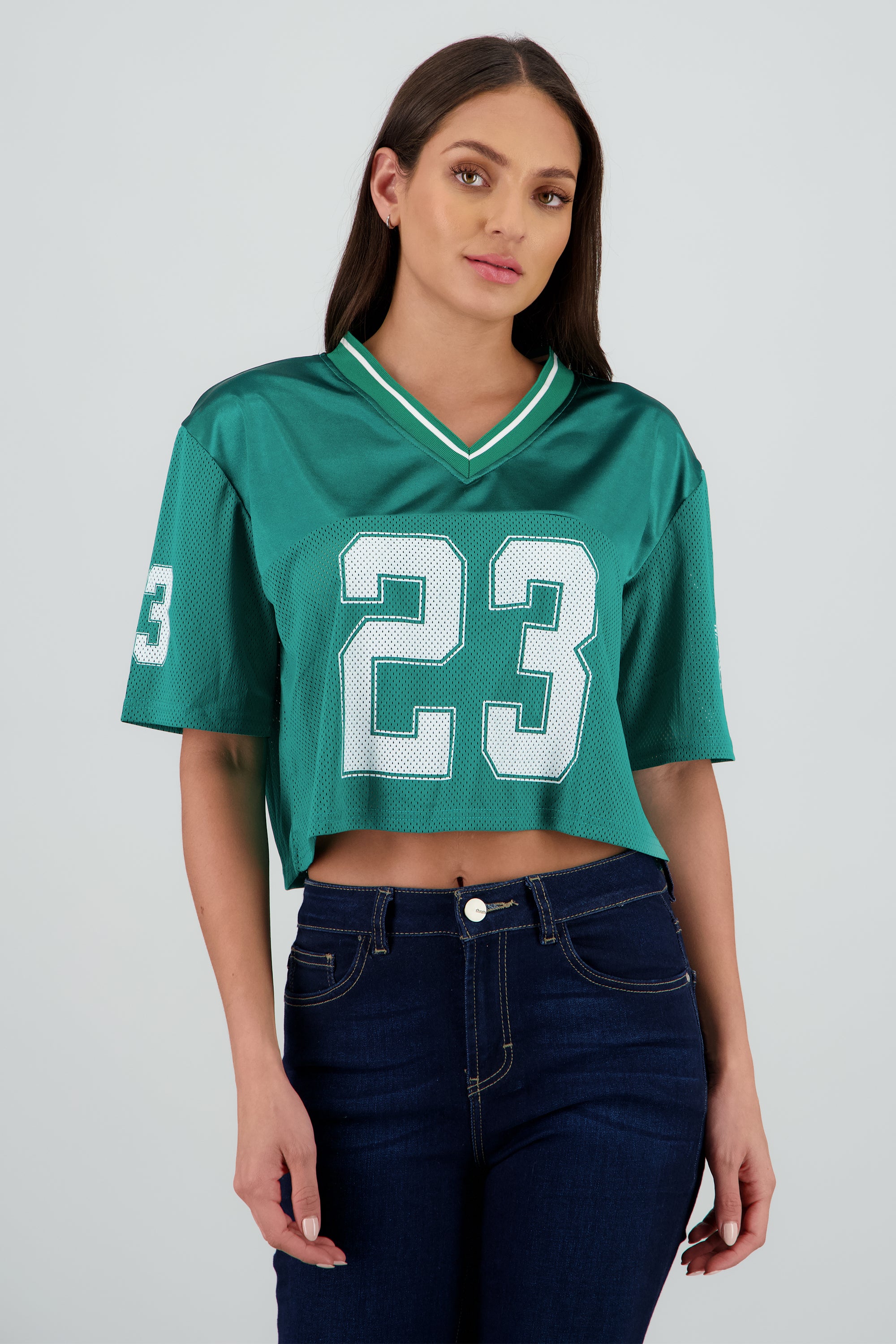 Top tipo jersey deportiva crop VERDE CAZADOR