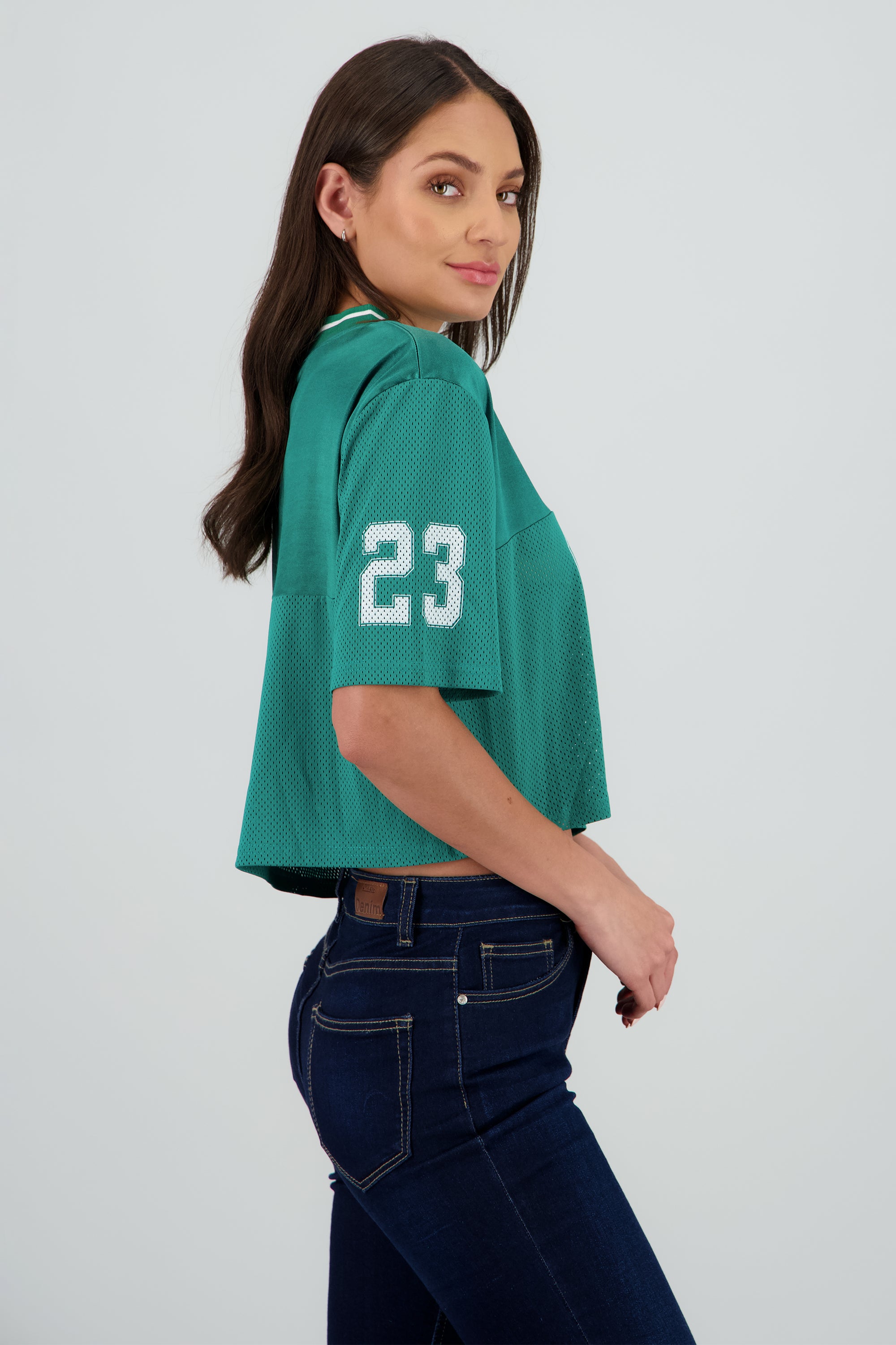 Top tipo jersey deportiva crop VERDE CAZADOR