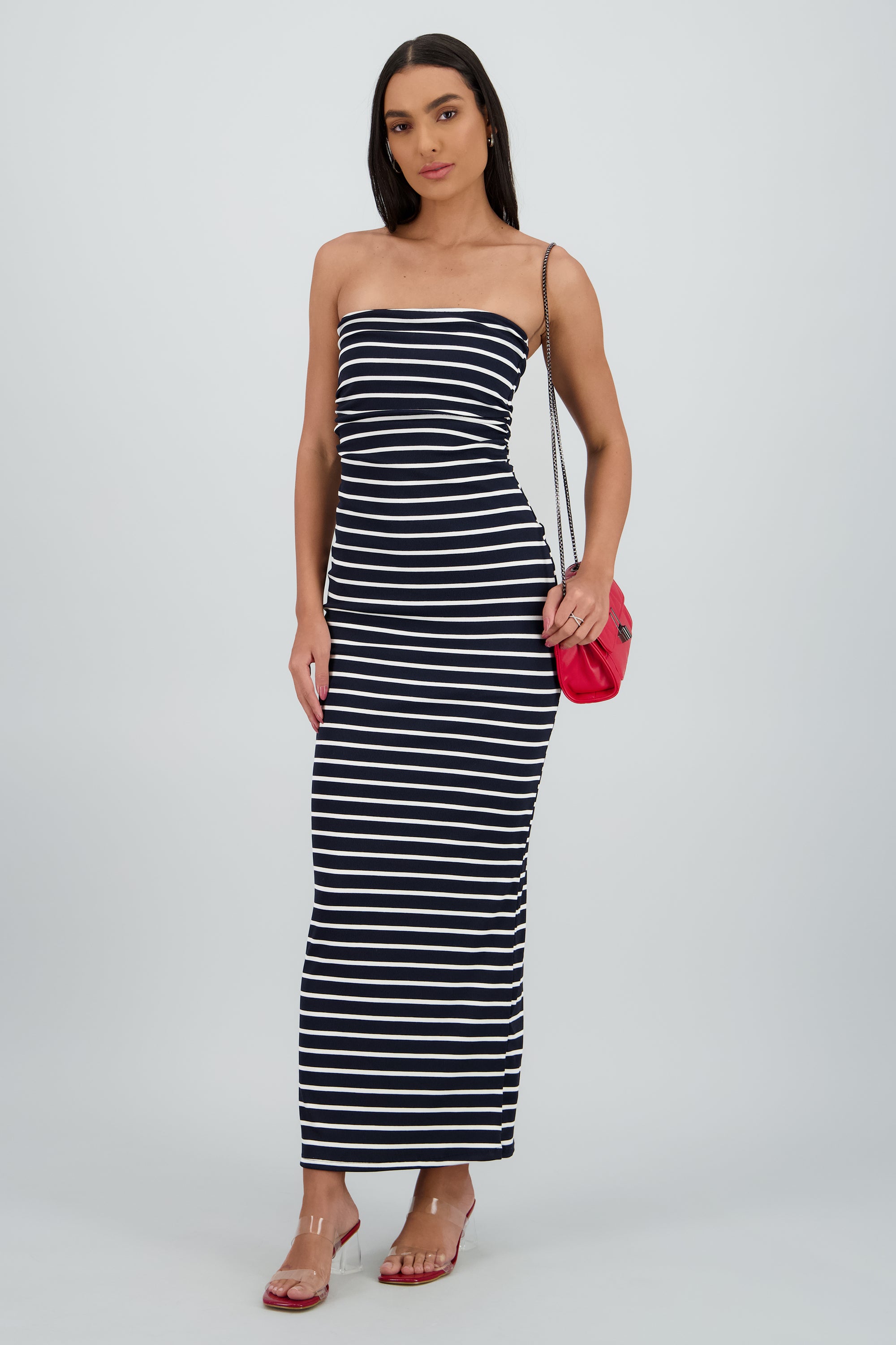 Vestido maxi plisado rayas MARINO COMBO