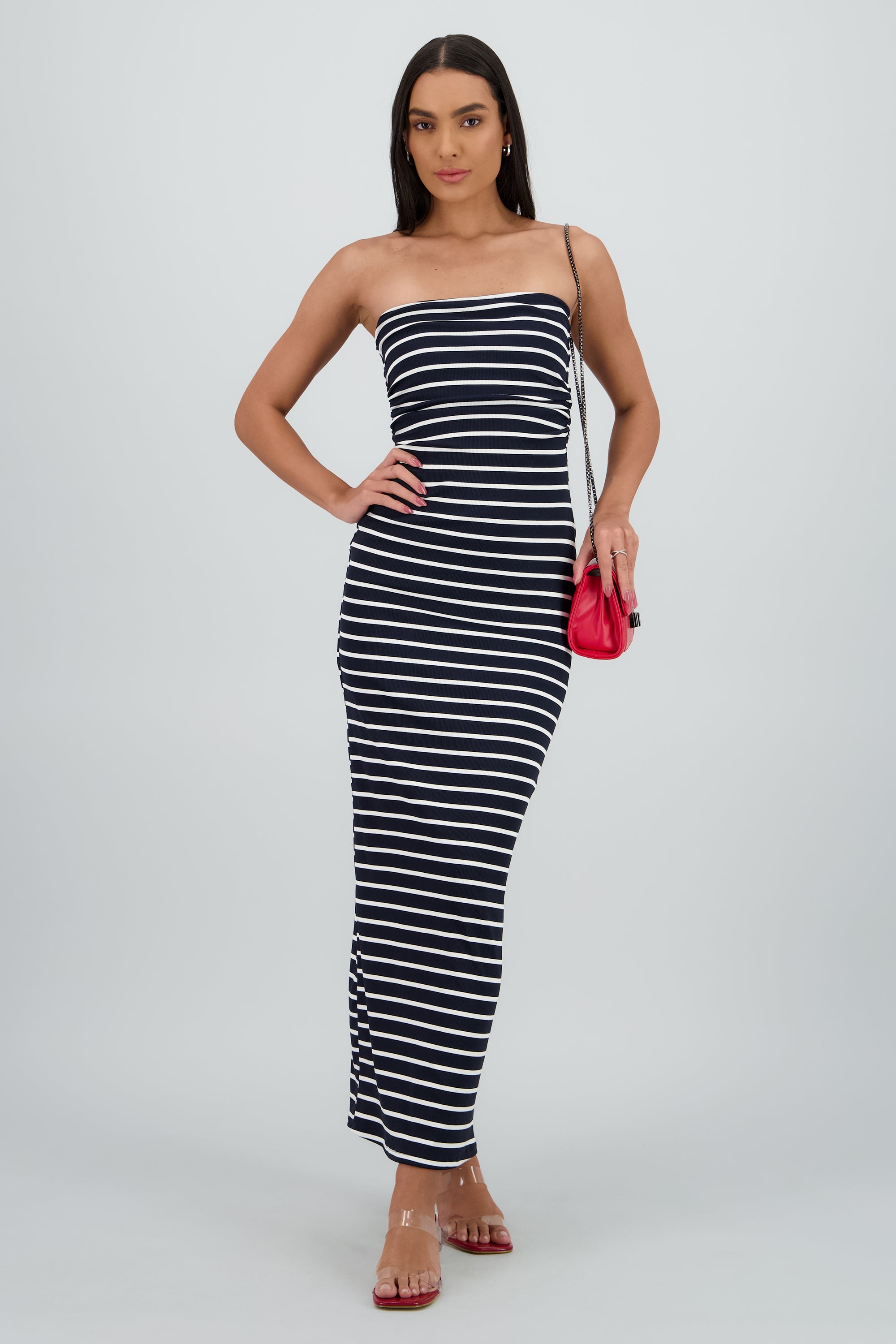 Vestido maxi plisado rayas MARINO COMBO