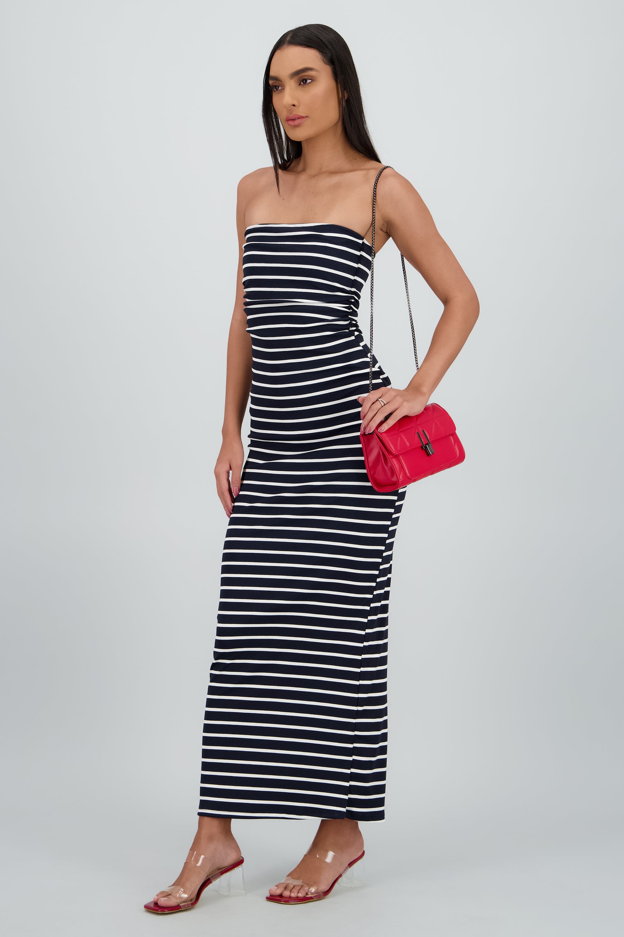 Vestido maxi plisado rayas MARINO COMBO