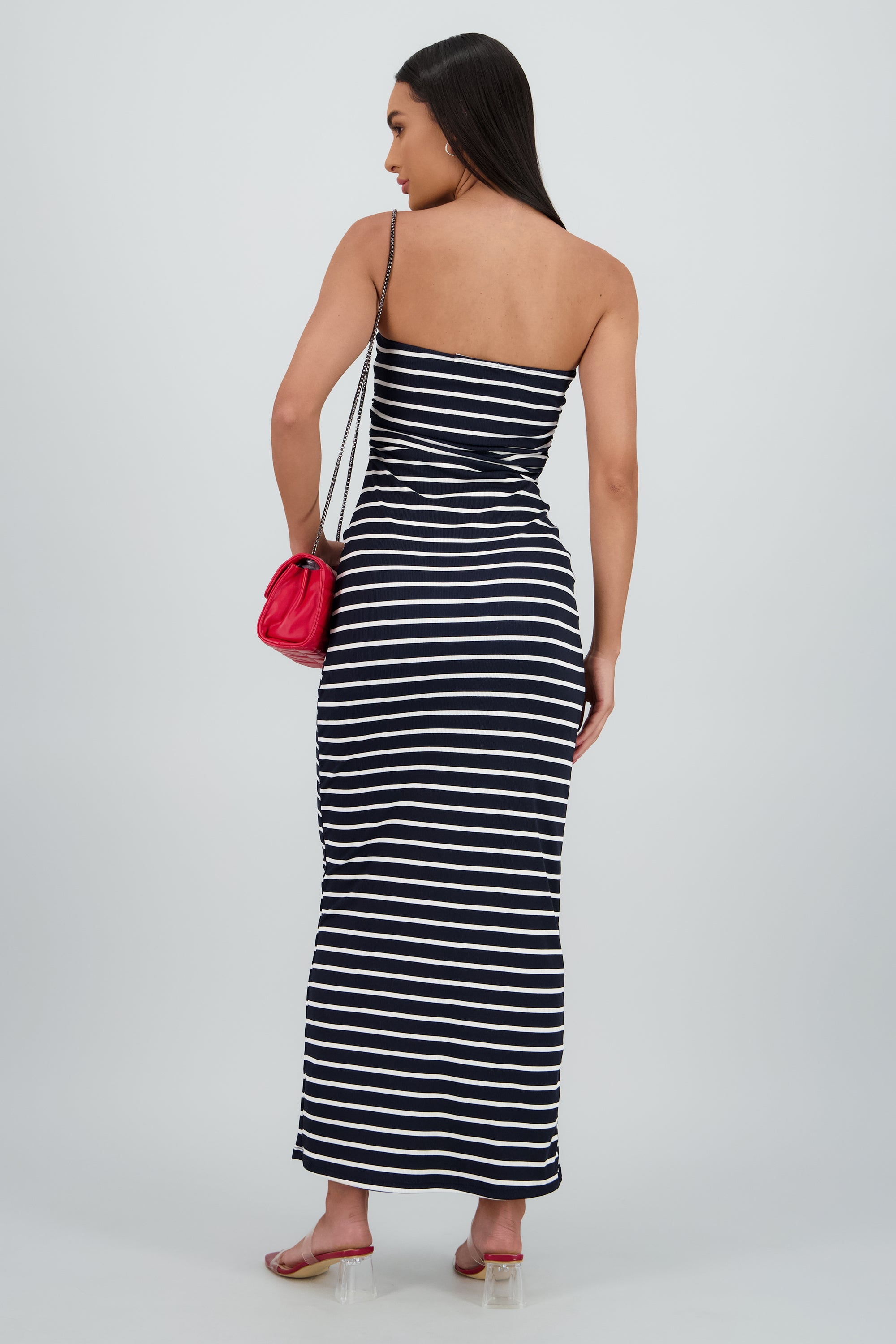 Vestido maxi plisado rayas MARINO COMBO