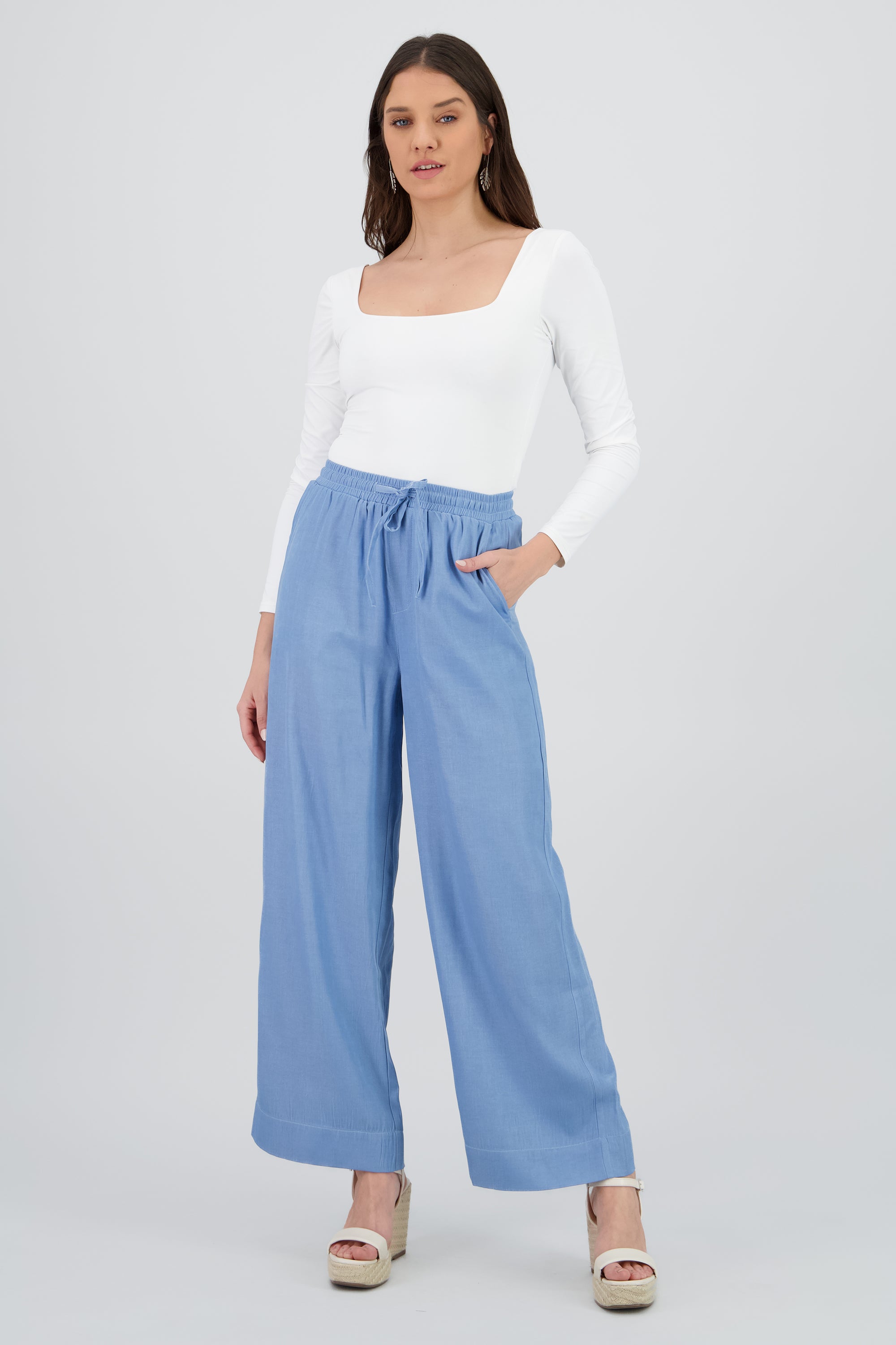 Pantalones ligeros pierna amplia tacto super suave AZUL
