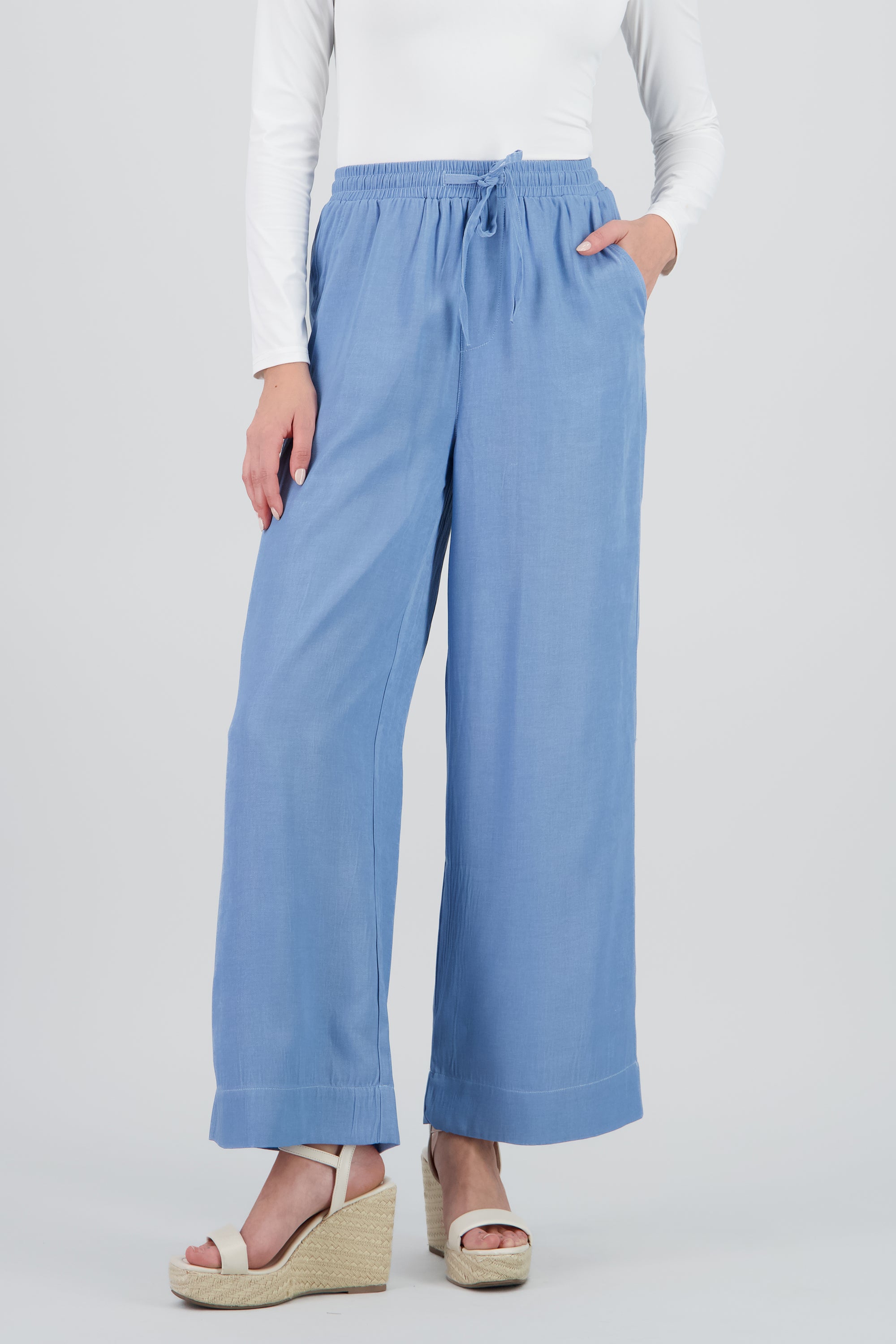 Pantalones ligeros pierna amplia tacto super suave AZUL