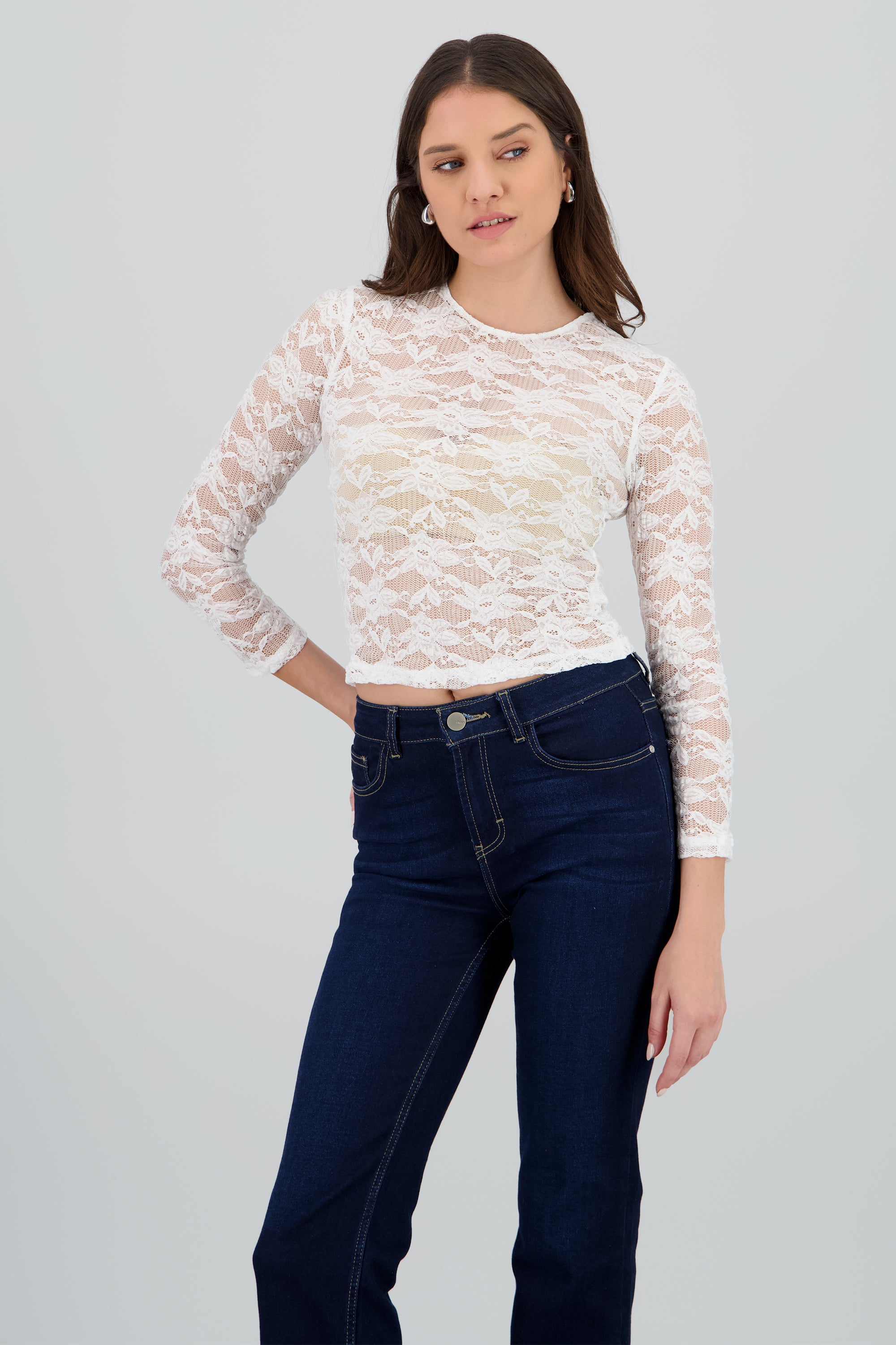 Top encaje manga larga BLANCO