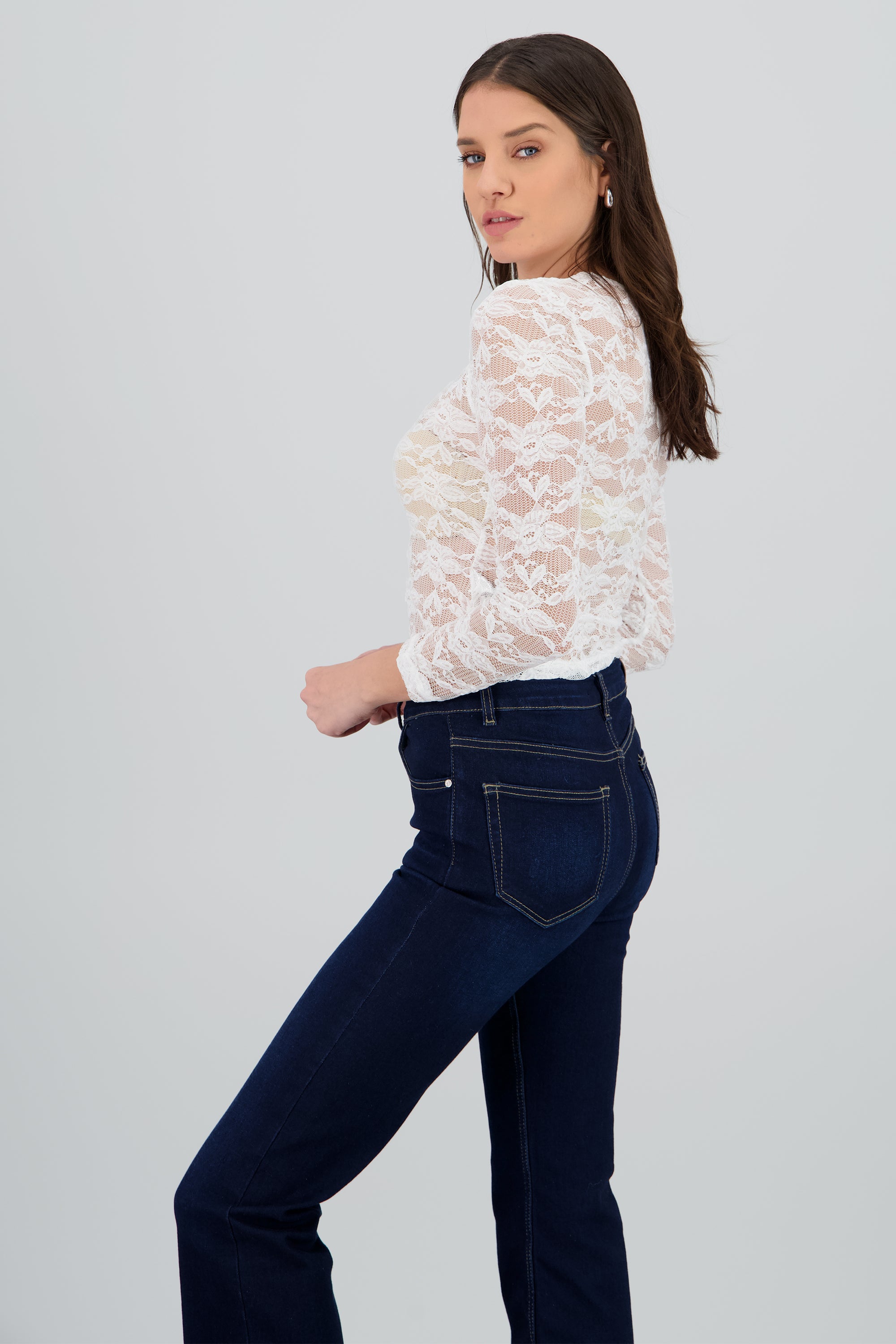 Top encaje manga larga BLANCO